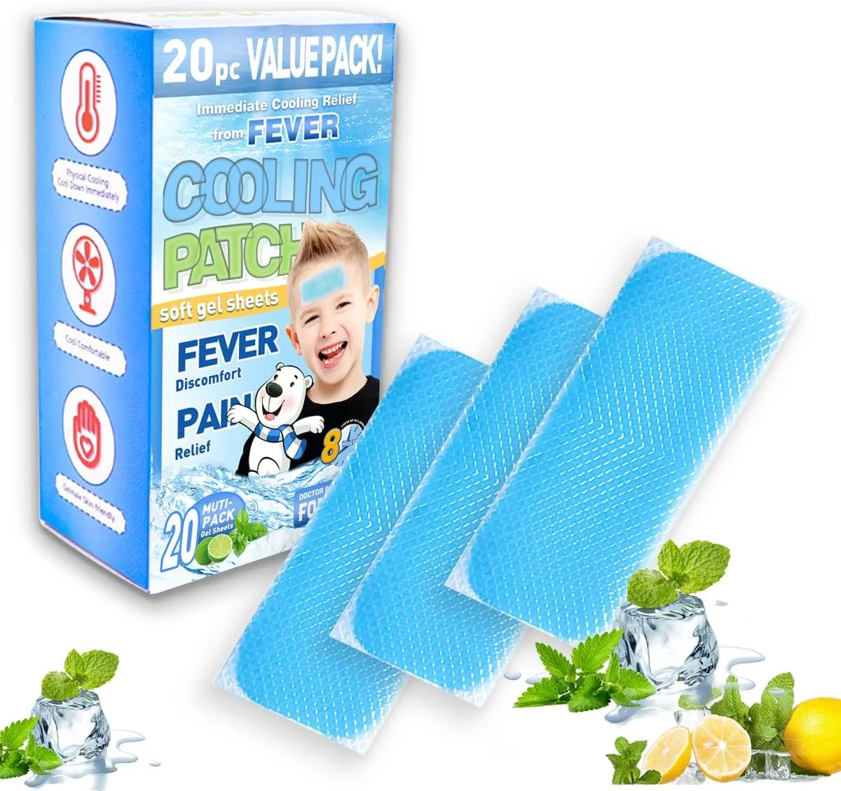 پدهای ژلی تب بر، پدهای خنک کننده سریع الاثر برای بزرگسالان و کودکان برای تسکین سردرد