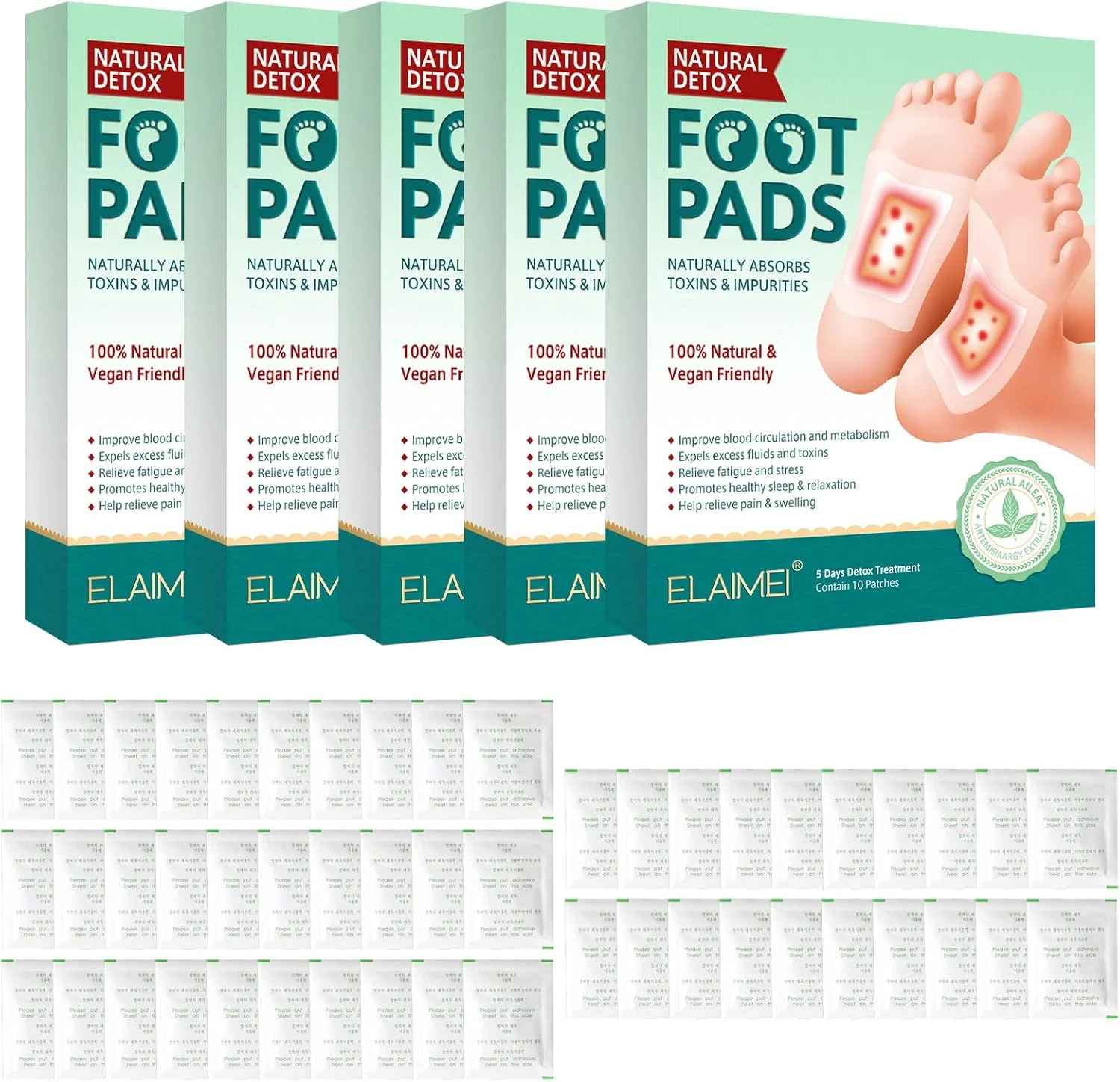 ایکم 50 عددی پد پا زنجبیل بامبو مراقبت از پا برای بدن سالم ورقه پا تسکین استرس بهبود خواب کاهش درد قاعدگی مجموعه پد پا قابل حمل