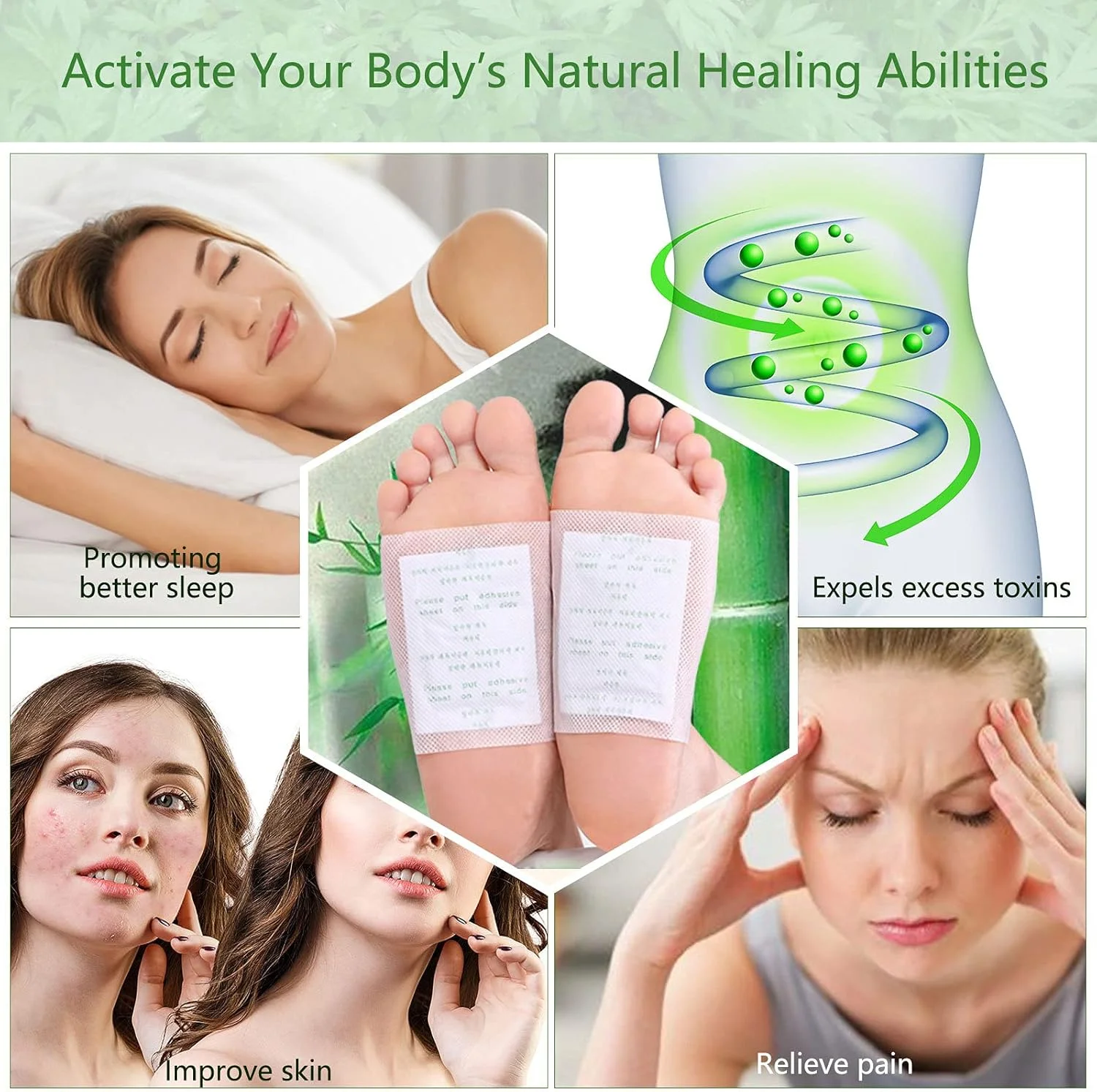 ایکم 50 عددی پد پا زنجبیل بامبو مراقبت از پا برای بدن سالم ورقه پا تسکین استرس بهبود خواب کاهش درد قاعدگی مجموعه پد پا قابل حمل