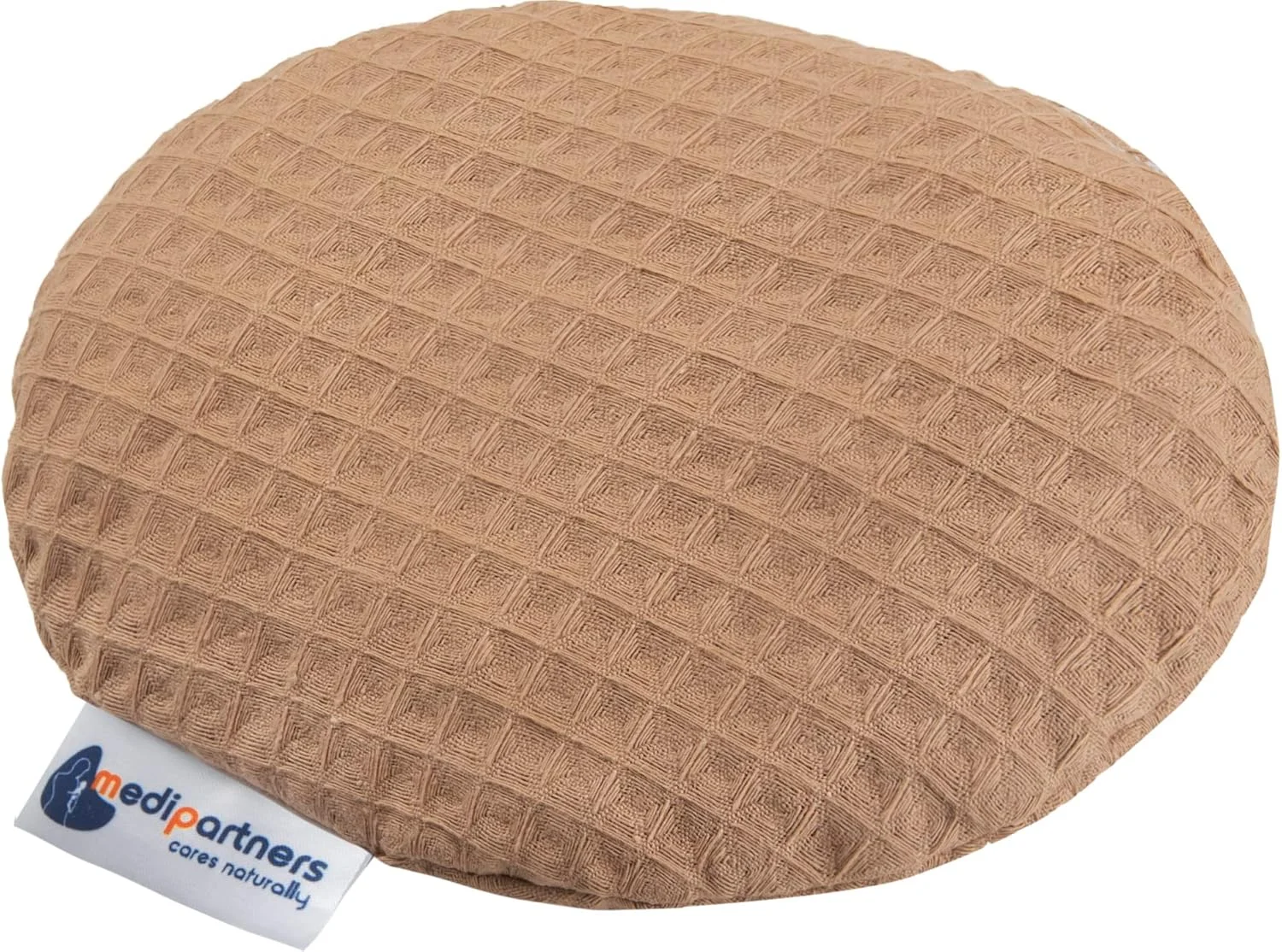 بالشتک گرمایشی هسته گیلاس کودک 180 گرمی گرد 15 سانتی متری 100% پنبه ای وافل طبیعی مدی پارتنرز گرما + سرما درمانی (قهوه ای)