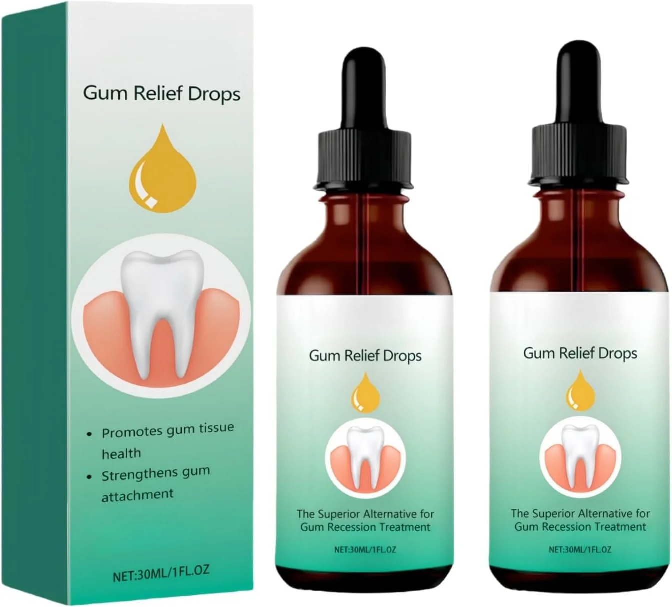 دو عدد قطره ترمیم لثه برای لثه های تحلیل رفته، فرمول ملایم تسکین دهنده و مغذی، ژل موثر لثه برای تسکین تورم، بازگرداندن سلامت لثه و محافظت در برابر تحلیل رفتن