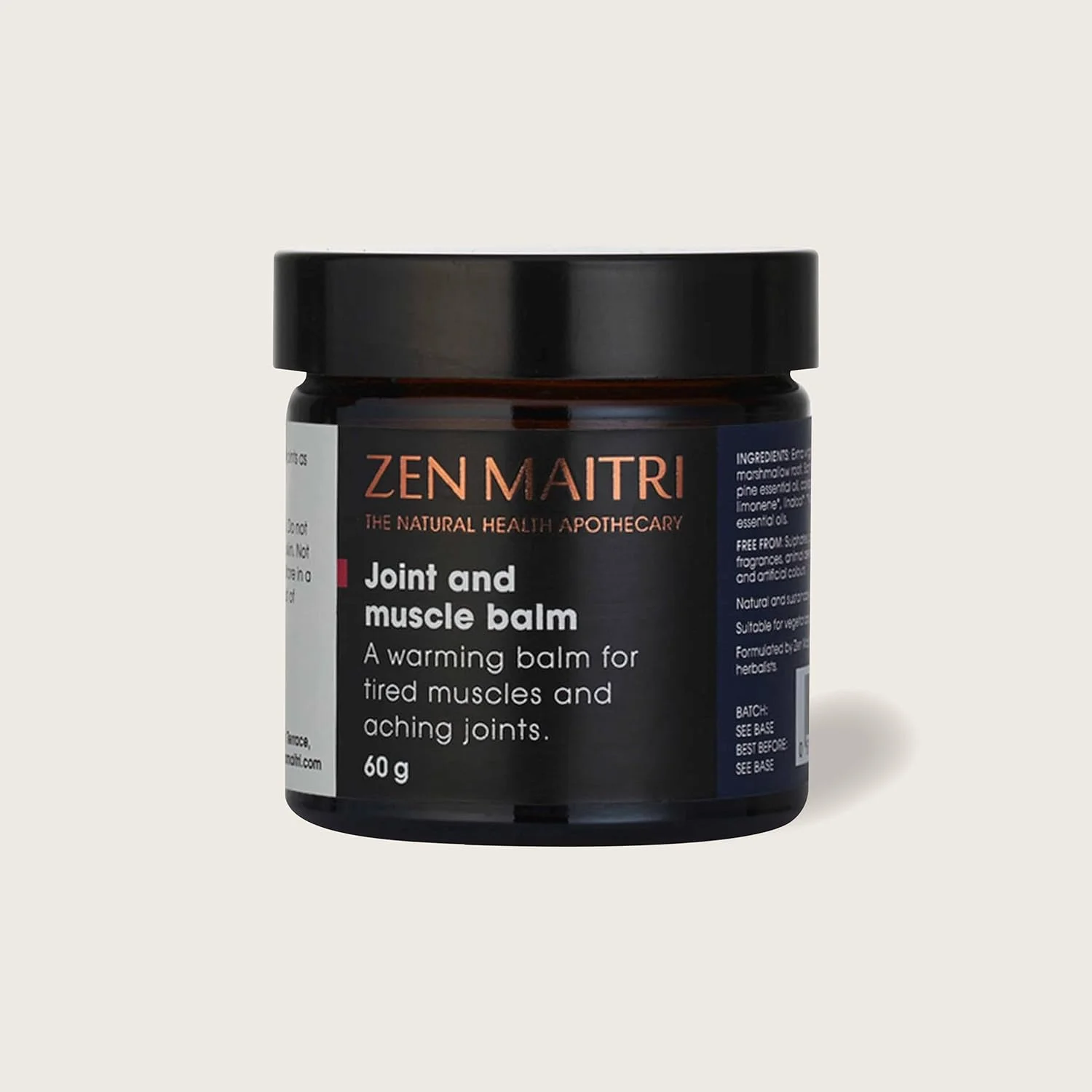 بالم تسکین دهنده مفاصل و عضلات اکتیو، ترمیم کننده عضلات و مفاصل، پشتیبانی زانو برای دوندگان، مواد تشکیل دهنده طبیعی و گیاهی | بالم مفاصل و عضلات Zen Maitri (60 گرم)