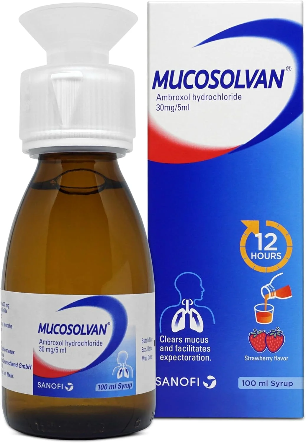 شربت سرفه موکوسولوان آمبروکسول 30 میلی گرم/5 میلی لیتر برای بزرگسالان و کودکان 100 میلی لیتر