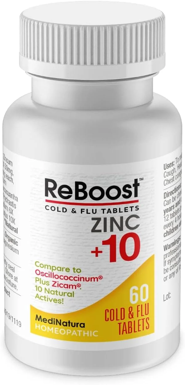 MediNatura ReBoost Zinc +10 - تسکین حداکثری علائم سرماخوردگی و آنفولانزا - 60 قرص - لیمو