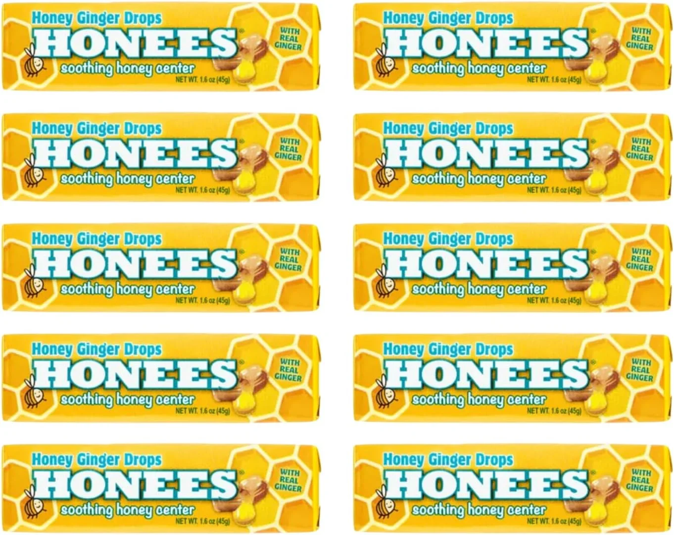 آبنبات های عسلی زنجبیلی برای تسکین گلو درد، 45 گرمی (بسته 10 عددی) - زنجبیل خالص، تسکین دهنده طبیعی سرفه، بدون مواد افزودنی مصنوعی، غیر تراریخته و بدون گلوتن