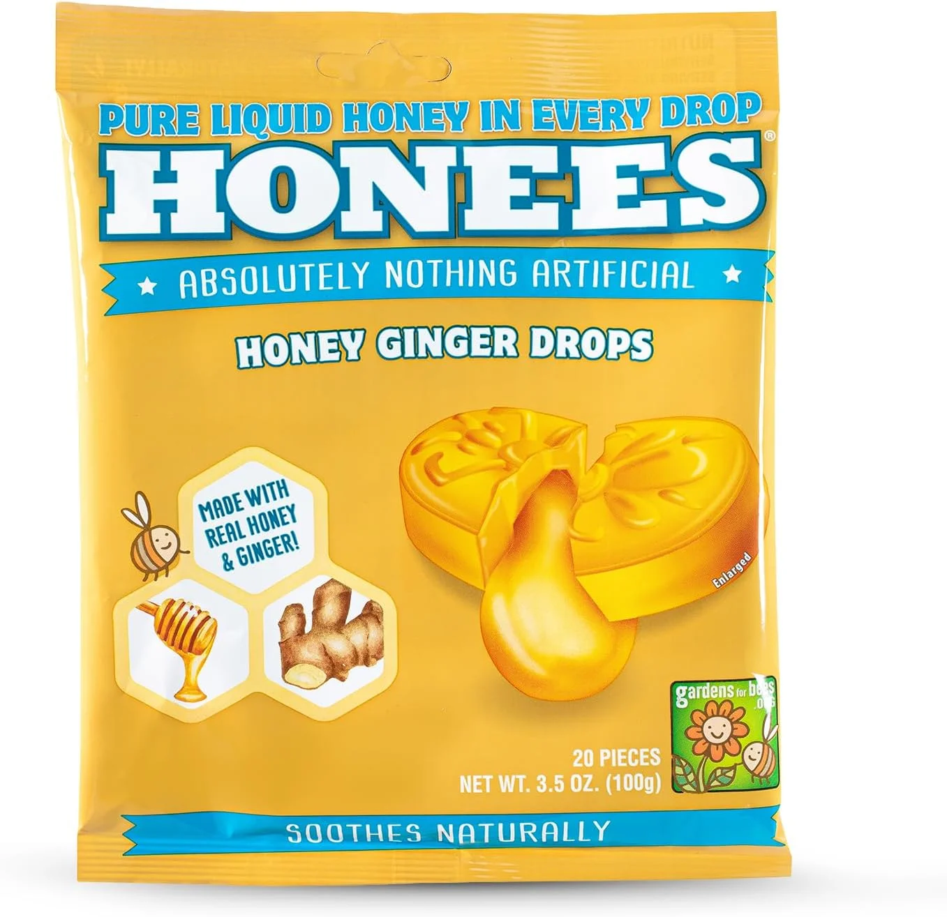 آبنبات عسلی زنجبیلی Honees، قطره های طبیعی ضد سرفه - تسکین دهنده گلودرد با زنجبیل خالص - بدون مواد مصنوعی - قرص های خوشبو کننده دهان، سرکوب کننده طبیعی سرفه، غیر GMO، بدون گلوتن 100 گرم در 3 بسته