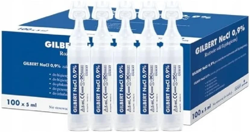 محلول استریل ایزوتونیک سدیم کلراید 0.9% گیلبرت - محلول استریل سدیم کلراید 0.9% برای مرطوب سازی مجاری تنفسی، 100 ویال تک دوز 5 میلی لیتری، مرطوب کننده مجاری تنفسی