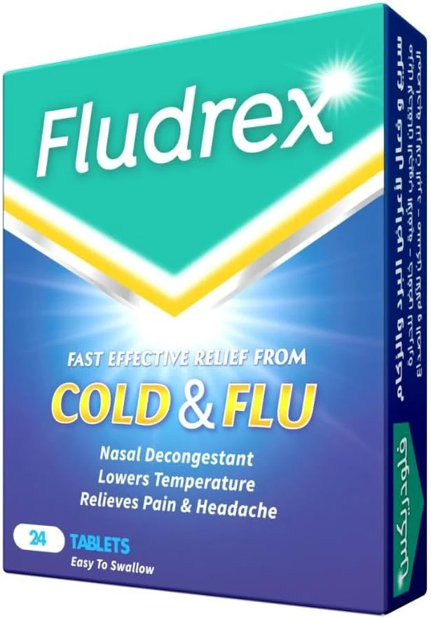 قرص های FLUDREX بسته 24 عددی (400 میلی گرم)، کافئین (32 میلی گرم)، تسکین دهنده سرماخوردگی و آنفولانزا، گرفتگی بینی، تب، سردرد و درد