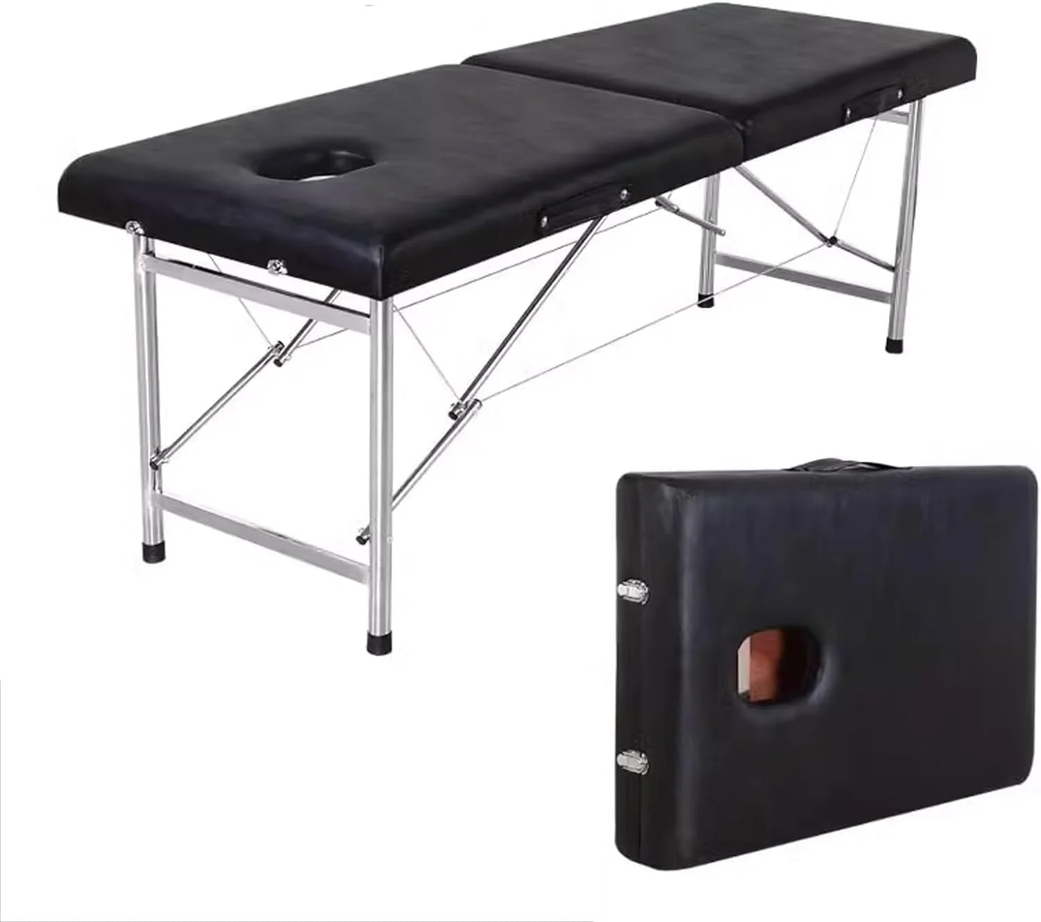 تخت ماساژ حرفه ای - تخت تاشو سبک و قابل حمل - قاب آلومینیومی - تخت تاشو دو قسمتی مناسب برای سالن های حرفه ای صورت و تاتو