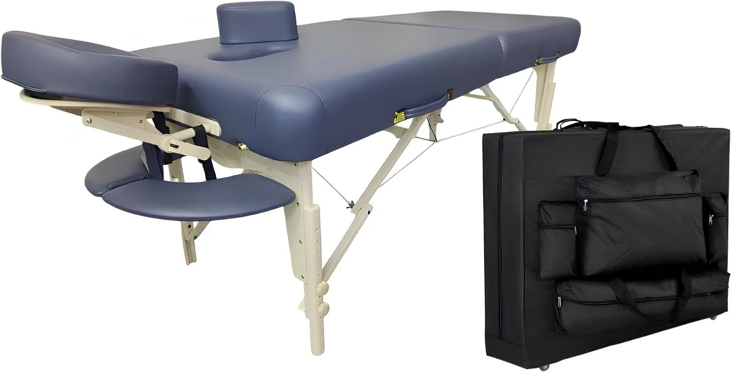 تخت ماساژ حرفه ای 30 اینچی با کیف حمل چرخ دار رایگان، تخت درمان فوم ضخیم 10 سانتی متری تاشو، تخت زیبایی صورت سالن اسپا تاتو، 18 کیلوگرم، ارتفاع قابل تنظیم 60 تا 84 سانتی متر