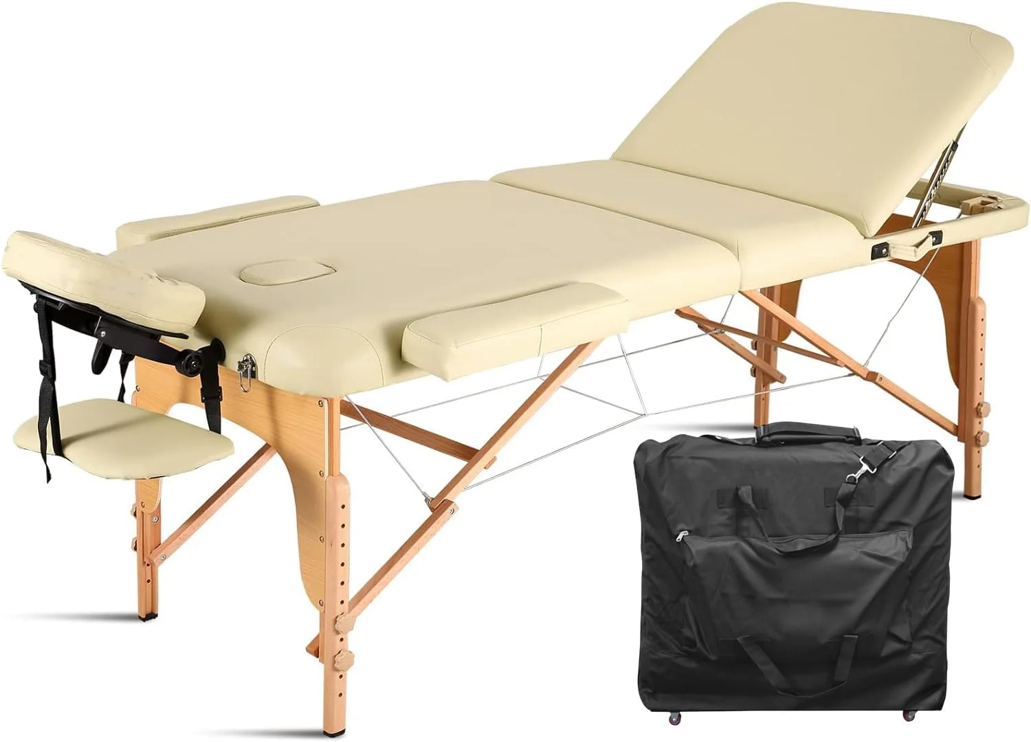 تخت ماساژ قابل حمل ۲۸ اینچی با کیف چرخ دار رایگان. تخت اسپا تاشو ۲ قسمتی، تخت سالن، ارتفاع قابل تنظیم ۵۷ تا ۸۳ سانتی متر، وزن کاری ۲۴۹ کیلوگرم