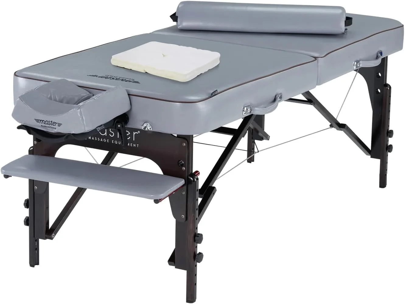تخت ماساژ پرتابل MASTER با ابعاد 30 اینچ به همراه بالشتک نیم دایره و 100 عدد روکش یکبار مصرف صورت، تحمل وزن 680 کیلوگرم، وزن تخت تنها 18.4 کیلوگرم، فوم با ضخامت 3 اینچ، ارتفاع قابل تنظیم از 60 تا 86 سانتی متر