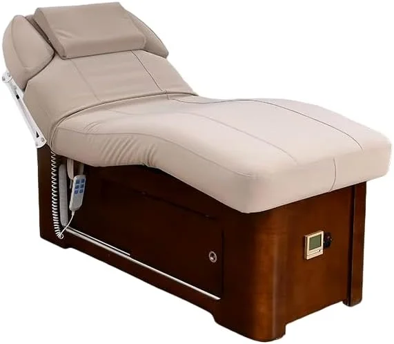 تخت ماساژ لوکس برقی مناسب سالن اسپا و زیبایی صورت به همراه کابینت ذخیره سازی، طول 195 سانتی متر، عرض 83 سانتی متر، ارتفاع 68 سانتی متر، تخت دارای عملکرد گرمایشی 2 موتوره