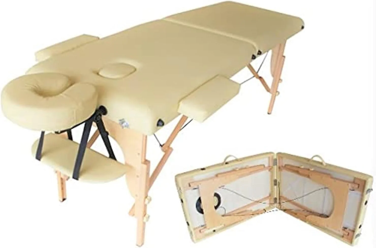 تخت ماساژ تاشو پرتابل LA PERLA TECH مناسب اسپا، طول 185 سانتی متر، دو قسمتی با کیف حمل، ارتفاع قابل تنظیم، دارای جای صورت، رنگ بژ