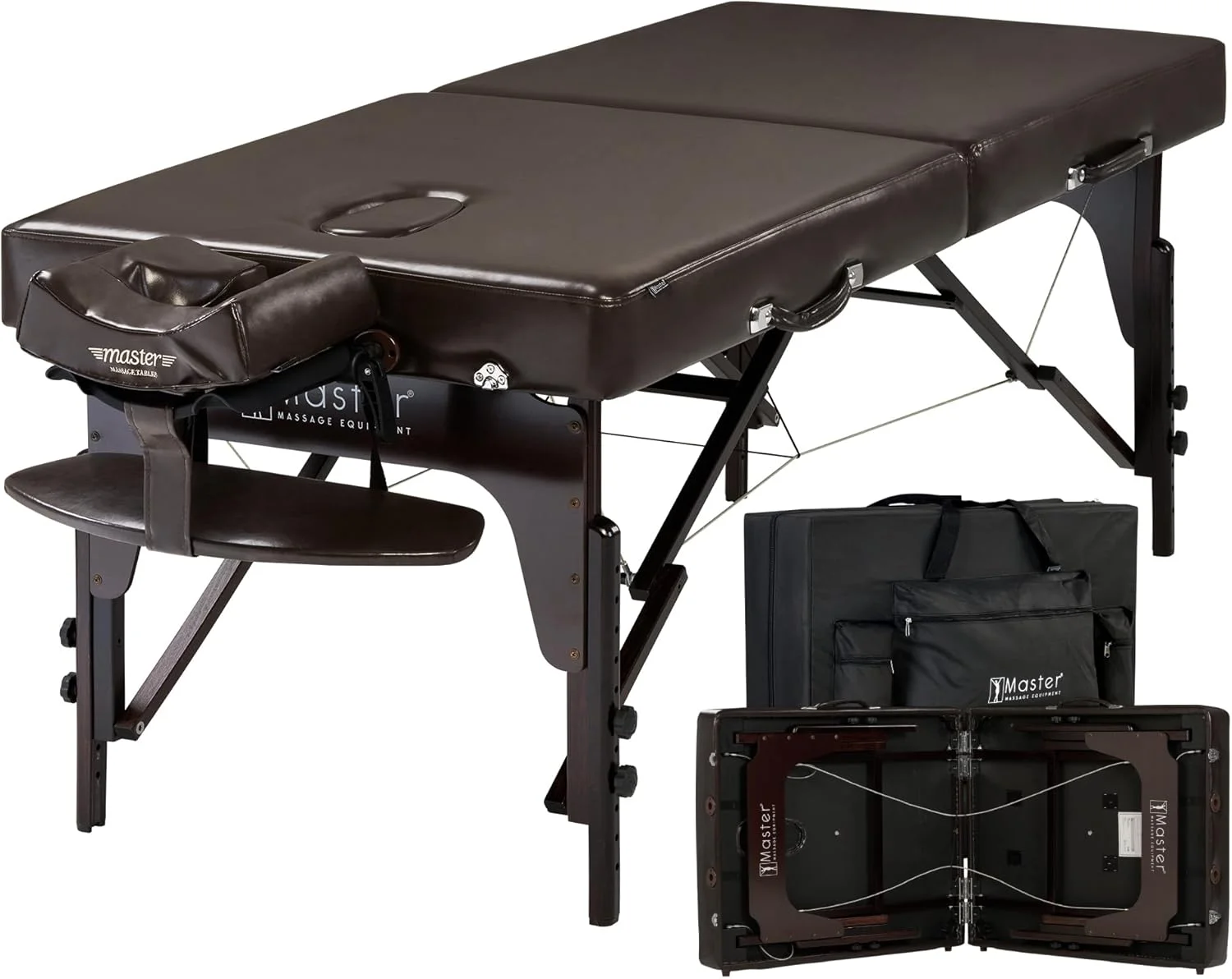 تخت ماساژ قابل حمل فوق العاده پهن 31 اینچی مستر سوپریم - تخت اسپا فوم حافظه دار 3 اینچی، تخت حرفه ای برای سالن های زیبایی و صورت، نصب آسان، روکش چرم PU، قهوه ای