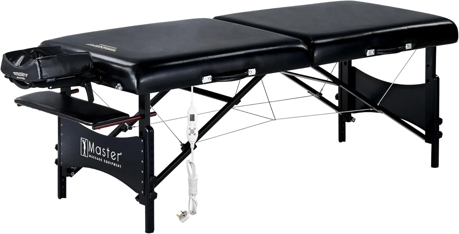 تخت ماساژ قابل حمل مستر مسیج گلکسی با سطح گرمایشی، 71 سانتی متر، فوم 7.6 سانتی متری به همراه لوازم جانبی کامل، مشکی