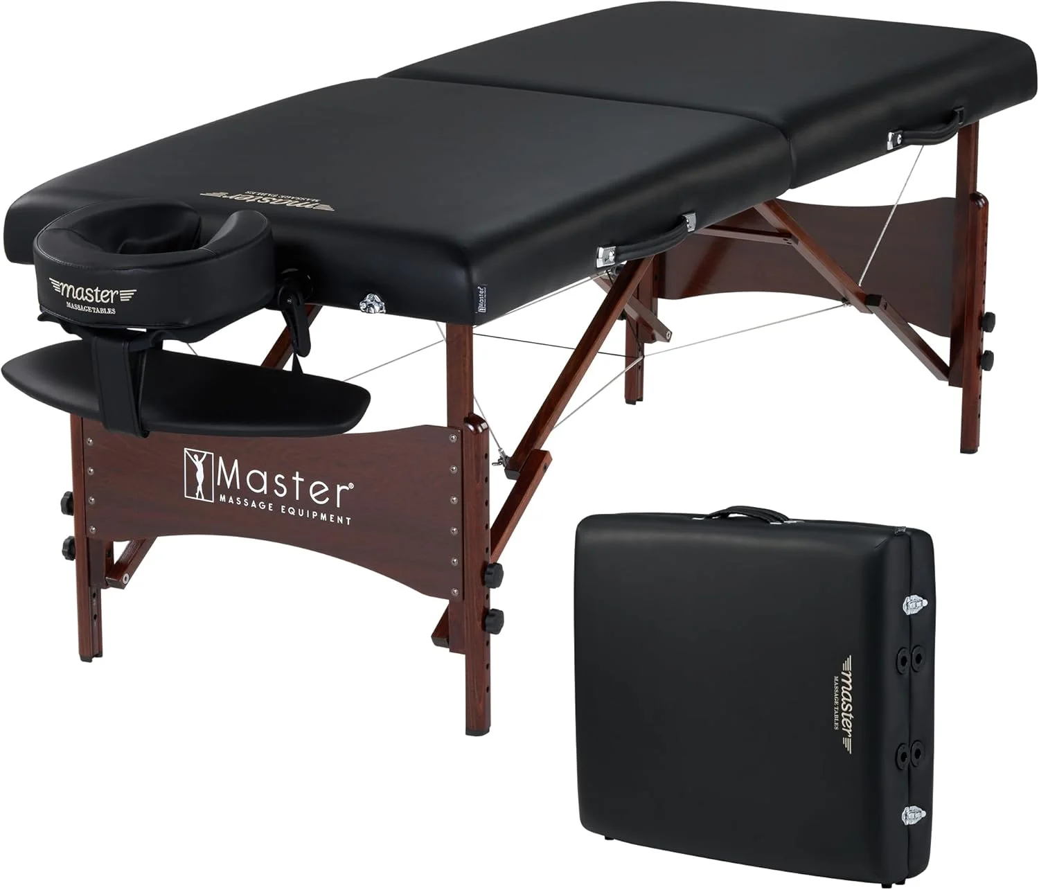 تخت ماساژ پرتابل نیوپورت مستر ماساژ با عرض 76 سانتیمتر، فوم 6.35 سانتیمتری، فریم چوبی گردویی، کابل های فولادی، بالشتک و لوازم جانبی - مشکی