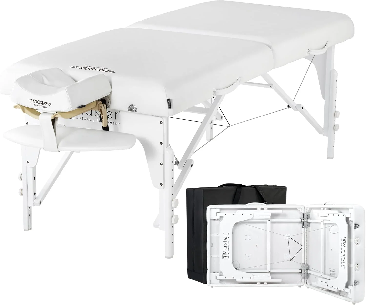 تخت ماساژ قابل حمل مستر ماساژ مدل Montclair Pro با عرض 78 سانتی متر – فوم حافظه دار، پنل های ریکی، رهاسازی کابل شیاتسو، مناسب اسپا، تاتو و فیشیال، سفید
