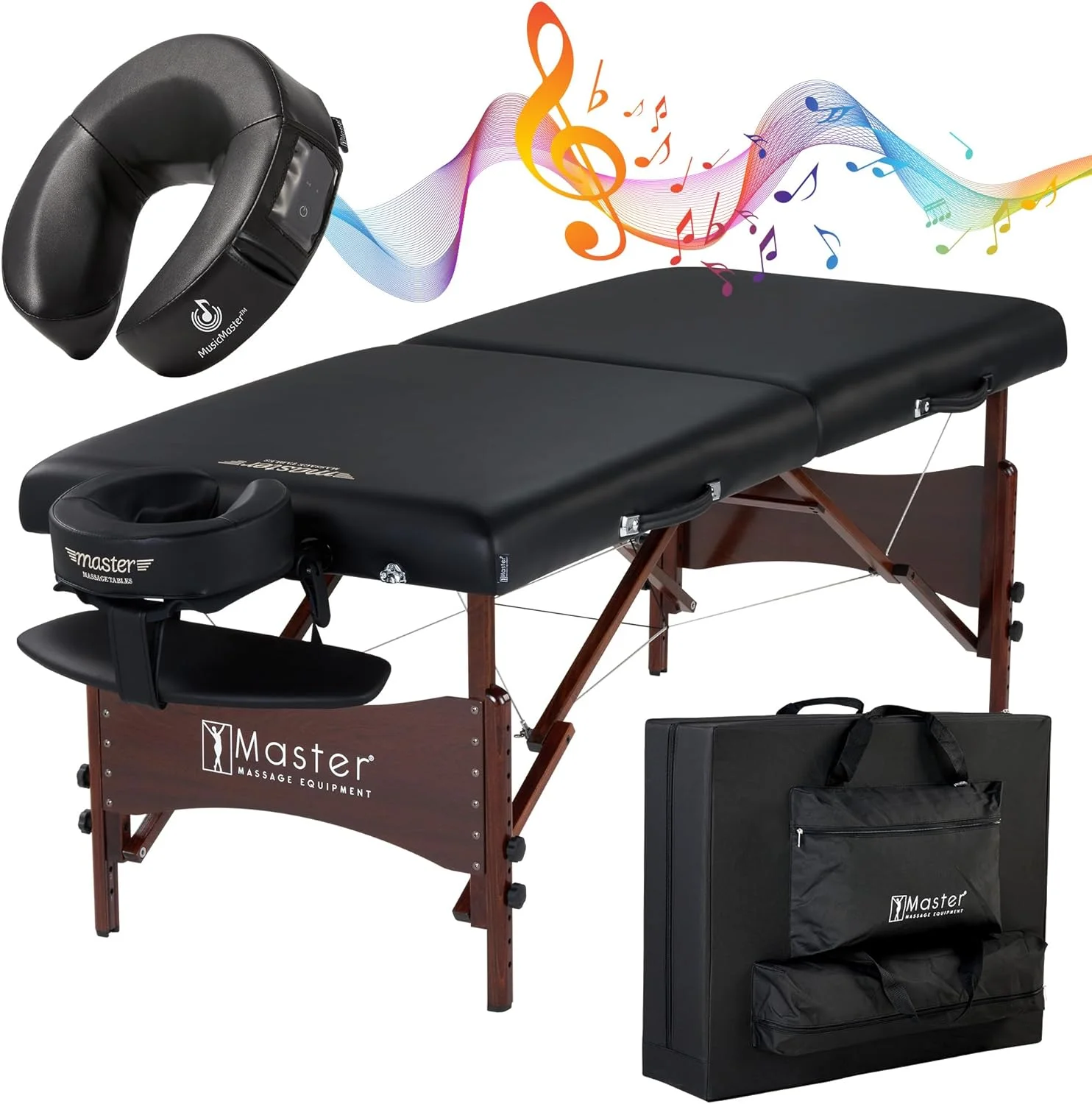 تخت ماساژ قابل حمل مستر ماساژ مدل Newport، به همراه بالشتک اضافی موسیقی، مشکی