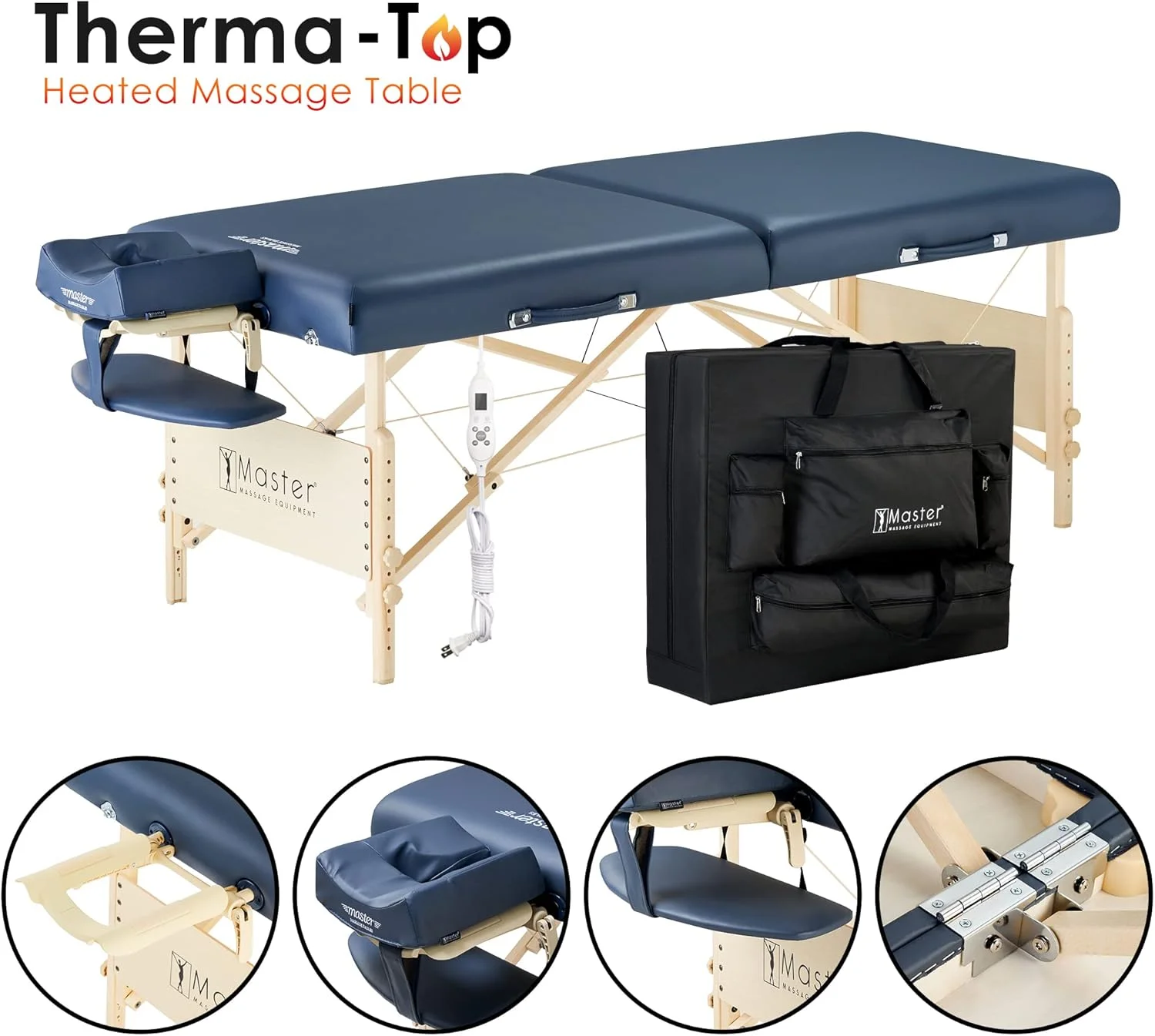 تخت ماساژ قابل حمل گرمایشی مستر ماساژ Coronado Therma Top™ با فوم 3 اینچی - تخت تاتو، تخت اکستنشن مژه - آبی رویال - تصویر 3 تخت ماساژ قابل حمل گرمایشی مستر ماساژ Coronado Therma Top™ با فوم 3 اینچی - تخت تاتو، تخت اکستنشن مژه - آبی رویال - تصویر 3