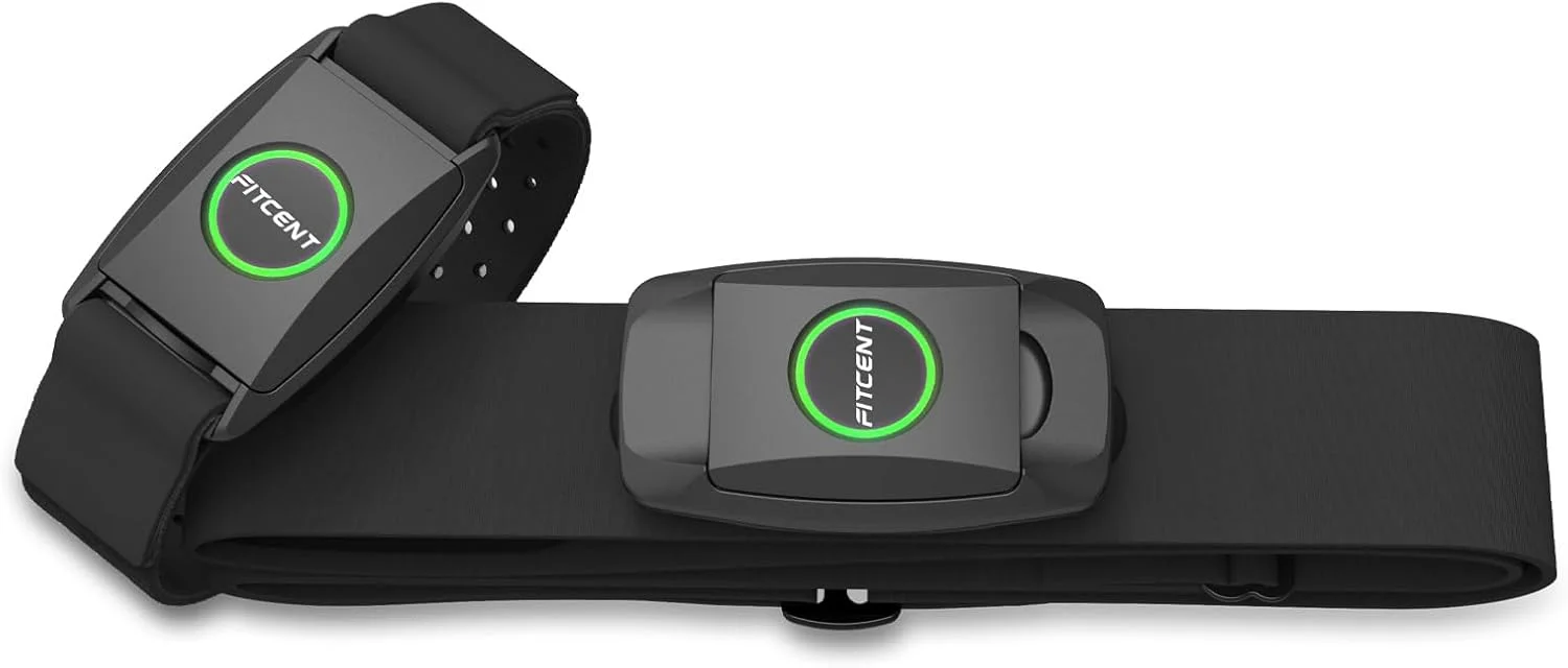 سنسور ضربان قلب FITCENT 2 در 1 بند سینه/بازو با بلوتوث 5.0 ANT+، سازگار با Peloton Strava Wahoo Polar DDPYOGA Garmin Watch