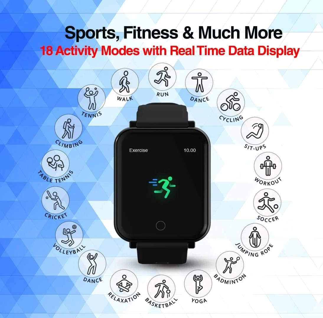 ساعت هوشمند Goqii Smart Vital Plus با صفحه نمایش لمسی 1.57 اینچی HD، سنجش اکسیژن خون، دمای بدن، فشار خون، ضربان قلب، مراقبت از بانوان و 3 ماه مربیگری شخصی (مشکی)، سایز معمولی