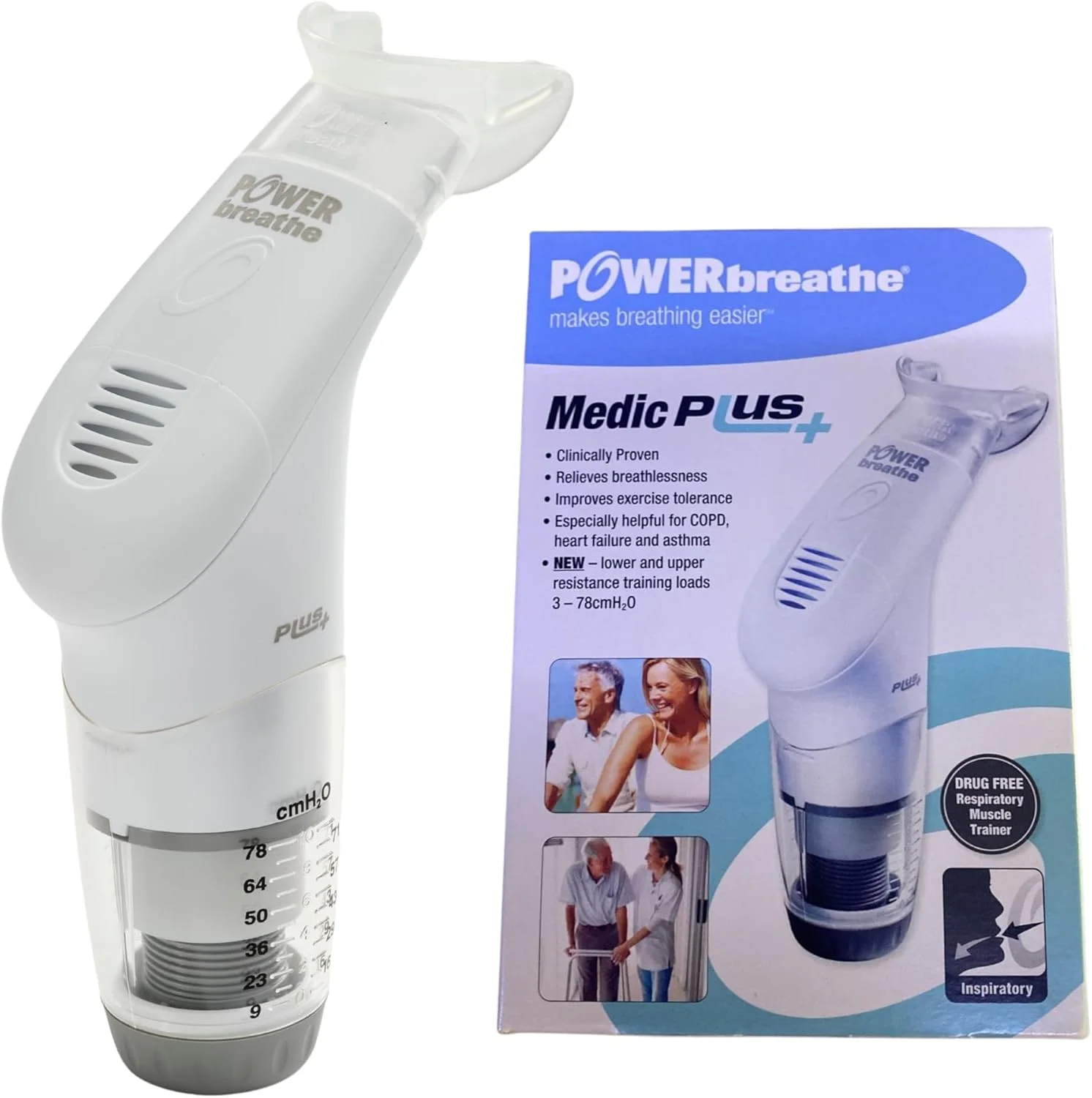 دستگاه تمرین عضلات تنفسی POWERbreathe Medic Plus، دستگاه تمرین تنفسی بدون دارو برای بیماری مزمن انسدادی ریه و آسم، مقاومت 3-78cm H2O