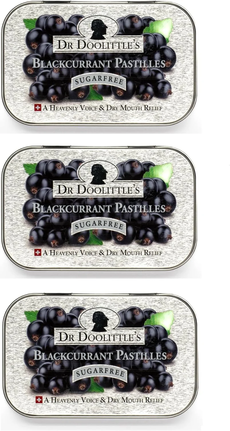 پاستیل میوه ای نرم بدون شکر دکتر دولیتل برای صدا و گلو، طعم انگور سیاه، قوطی 60 گرمی، بسته 3 عددی (تقریباً 25 عدد در هر بسته)