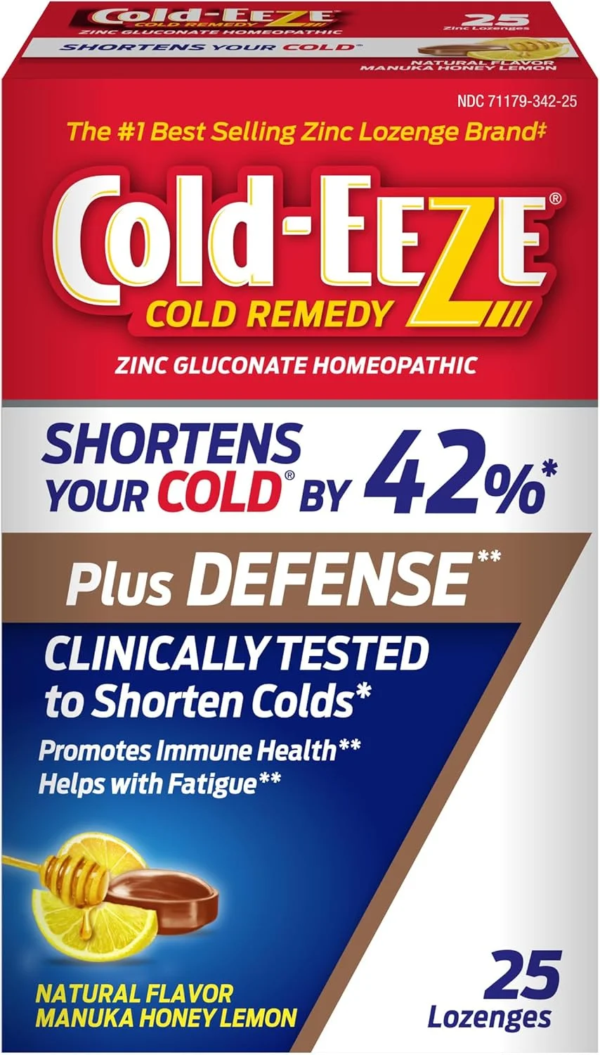 قرص مکیدنی زینک عسل مانوکا و لیمو کلد-ایز پلاس دیفنس، درمان سرماخوردگی هومیوپاتیک، کاهش علائم سرماخوردگی، تقویت سیستم ایمنی، Sambucus Nigra، Echinacea و Rose HIPS، 25 عدد