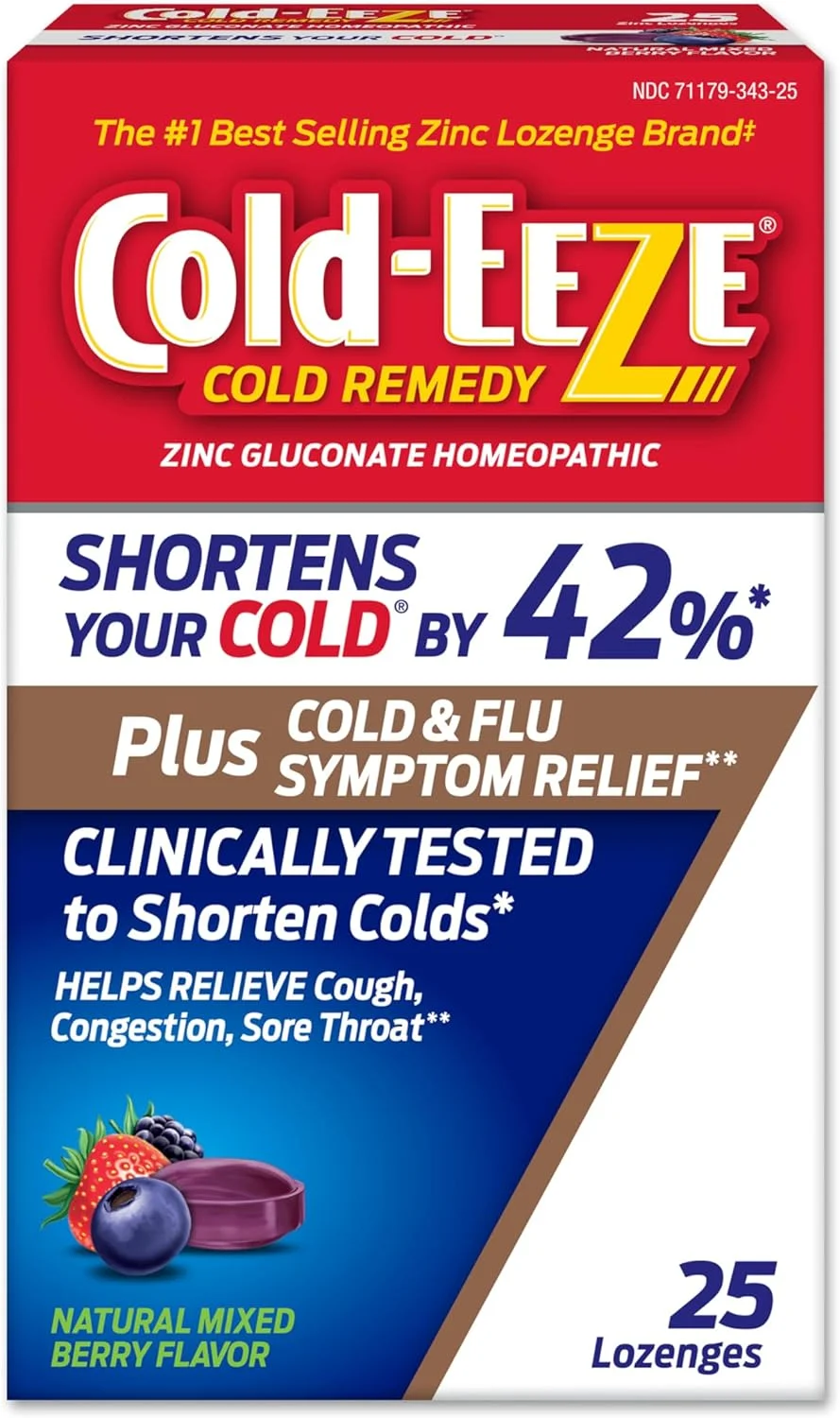 قرص مکیدنی زینک برای سرماخوردگی و آنفولانزای Cold-Eeze Plus با طعم توت مخلوط طبیعی، تسکین چند علامتی، درمان سرماخوردگی هومیوپاتی، کاهش طول مدت سرماخوردگی معمولی، Sambucus Nigra برای تسکین علائم سرماخوردگی و آنفولانزا، 25 عدد