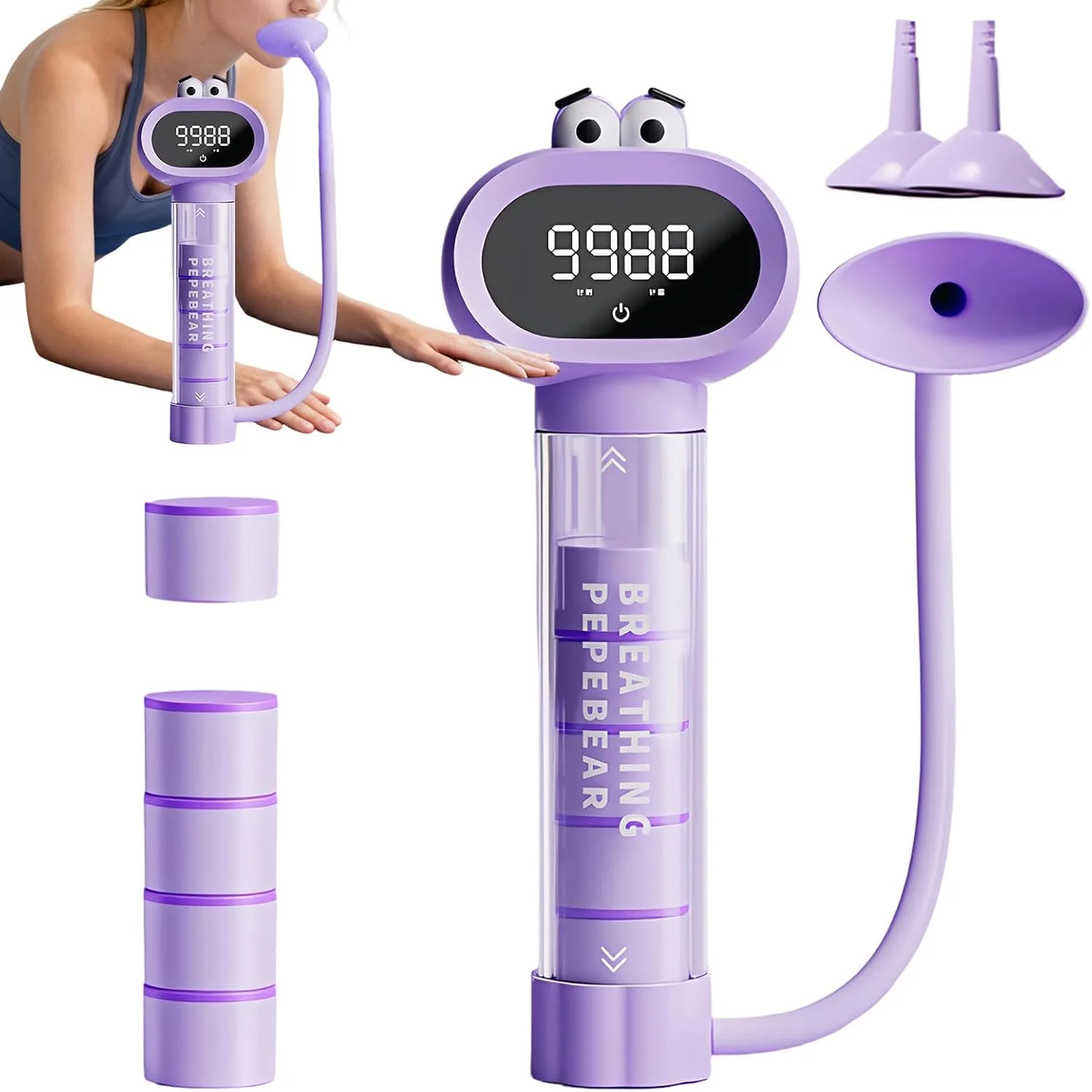 دستگاه تمرین تنفسی، تمرین دهنده شکمی تنفسی، ابزار دمبل تنفس عضلات ریه - برای نوجوانان پسران دختران خانه کلاس درس مدرسه ورزش دویدن تناسب اندام