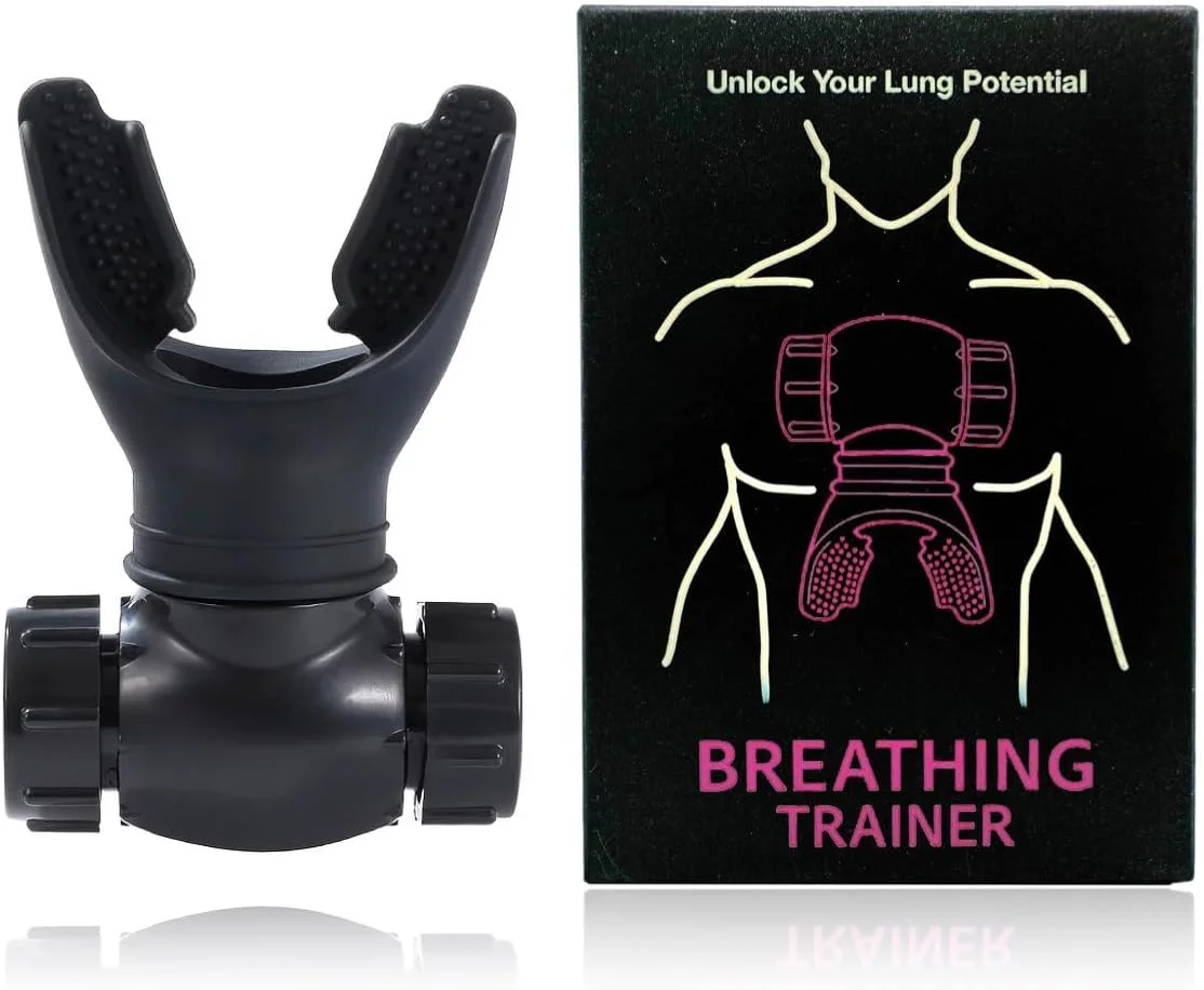 تمرین دهنده تنفسی دوگانه، تمرین دهنده ریه | مقاومت قابل تنظیم مستقل بازدم و دم | دستگاه تمرین تنفس برای ریه ها | برای استفاده روزانه، تناسب اندام و ورزش - مشکی