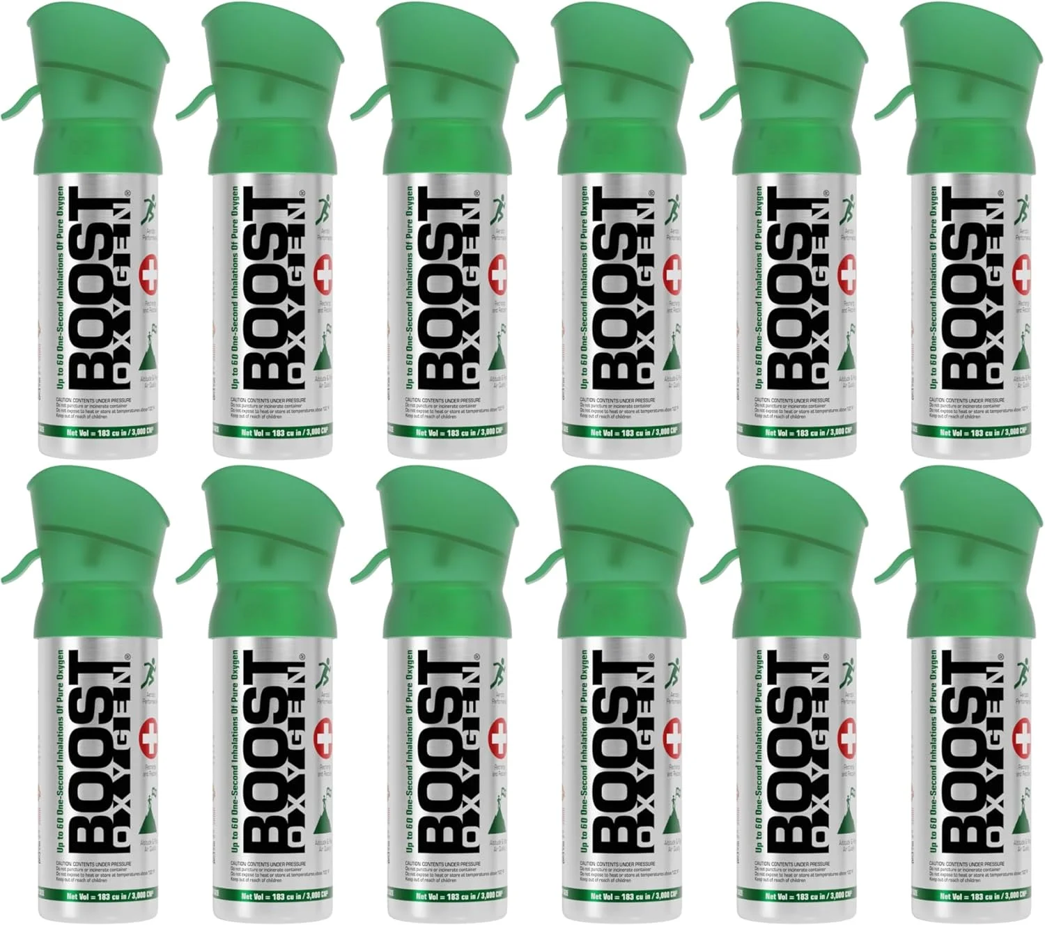 کپسول اکسیژن قابل حمل 3 لیتری بوست اکسیژن با رایحه طبیعی برای پشتیبانی تنفسی، ریکاوری هوازی و افزایش اکسیژن (بسته 12 عددی)