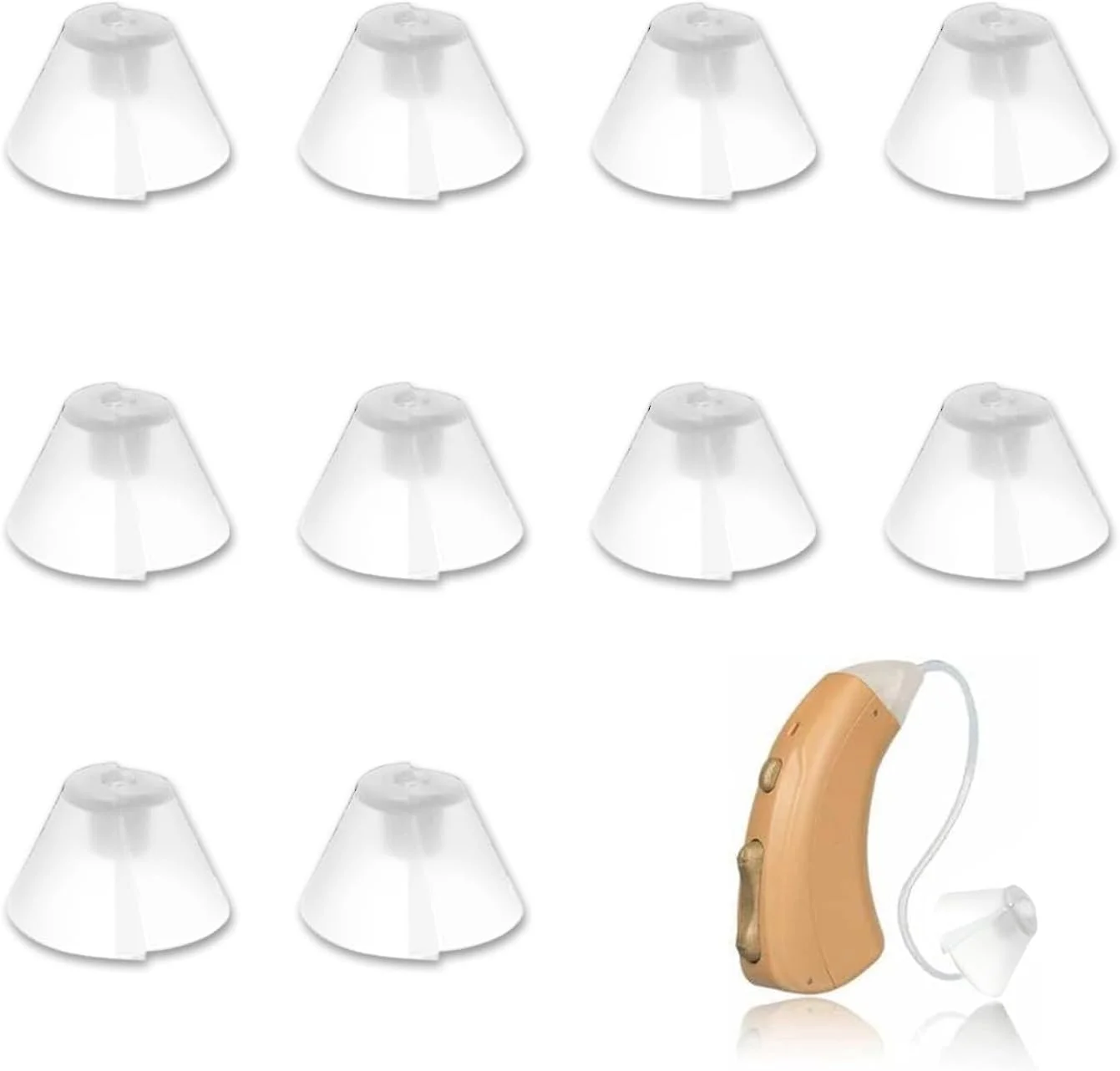 ۱۰ عدد سری گوشی سمعک، سری های لاله گوشی استاندارد، سری های جایگزین نامرئی و جهانی برای تقویت کننده های شنوایی با تناسب باز، لوازم لاستیکی راحت برای گوش، لوازم جانبی سمعک (سفید)
