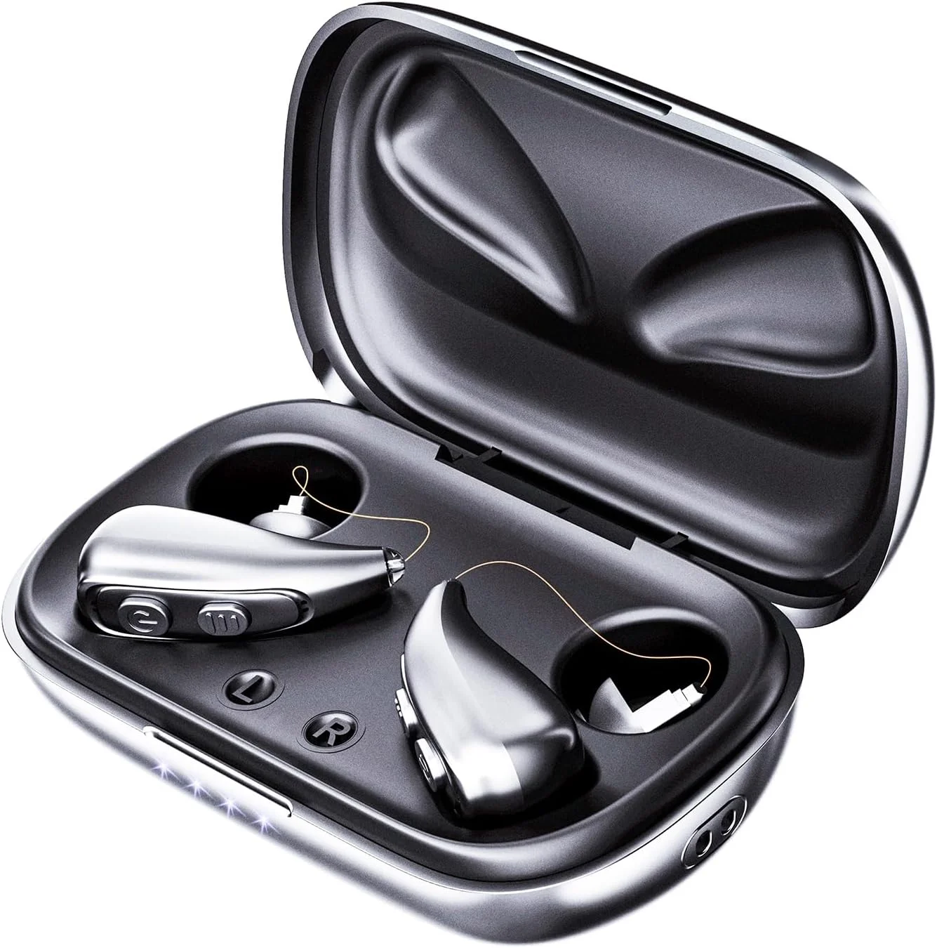 سمعک برای سالمندان، تقویت کننده شنوایی 32 کاناله OTC با 5 سطح صدا به همراه جعبه شارژ و پاک کننده صدای تلفن با قابلیت حذف نویز، سمعک دیجیتال نامرئی ارگونومیک با روشن/خاموش خودکار برای کم شنوایی