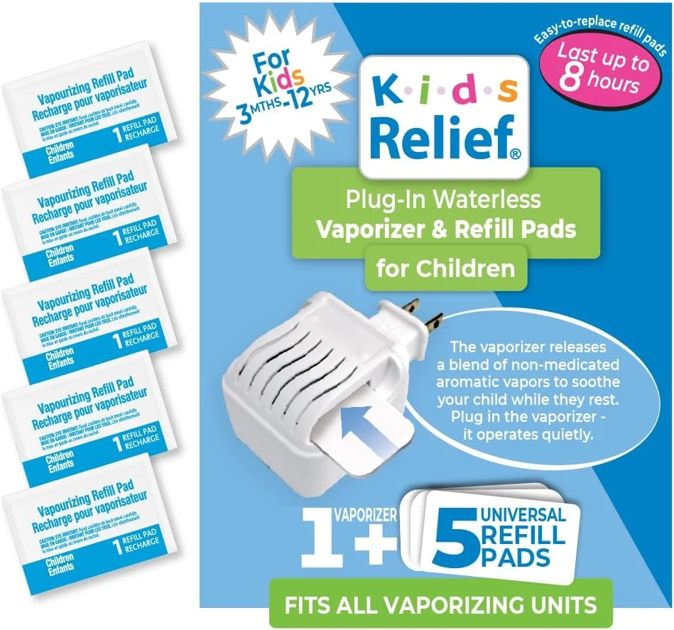 دستگاه بخور بدون آب کودک به همراه 5 پد معطر غیر دارویی حاوی منتول، اکالیپتوس و اسطوخودوس، 1 عدد