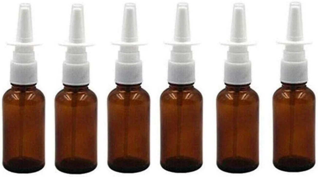 ست 6 عددی بطری اسپری بینی شیشه ای قهوه ای 15 میلی لیتری خالی برای کاربردهای شستشوی بینی با اسپری آب نمک پزشکی