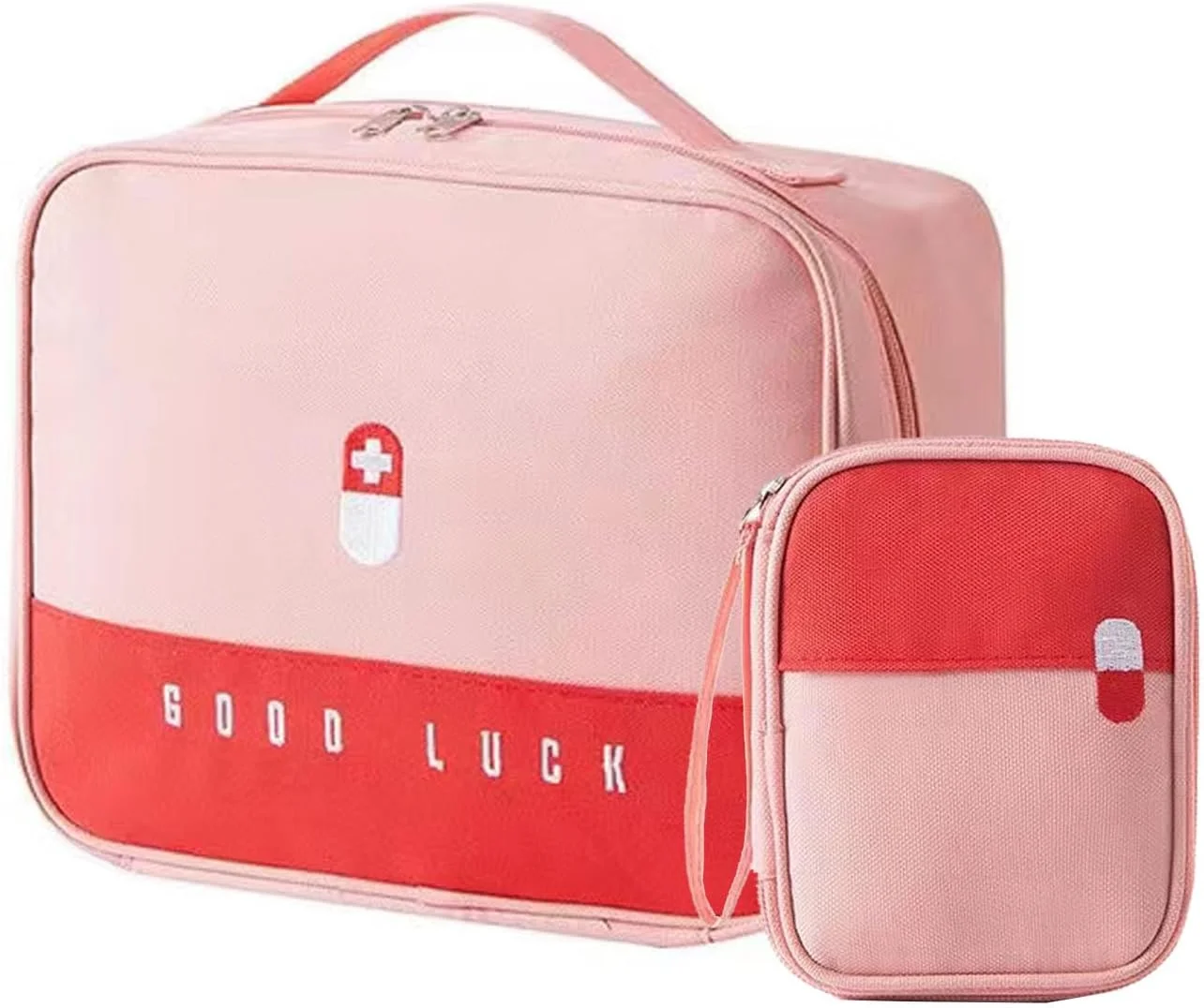 کیف کمک های اولیه خالی جعبه دارویی مسافرتی، کیف سازمان دهنده لوازم پزشکی، قرص، بطری، نگهدارنده کابینت، کیف کیت اضطراری برای مسافرت، کمپینگ، پیاده روی، خانه، دفتر (صورتی)
