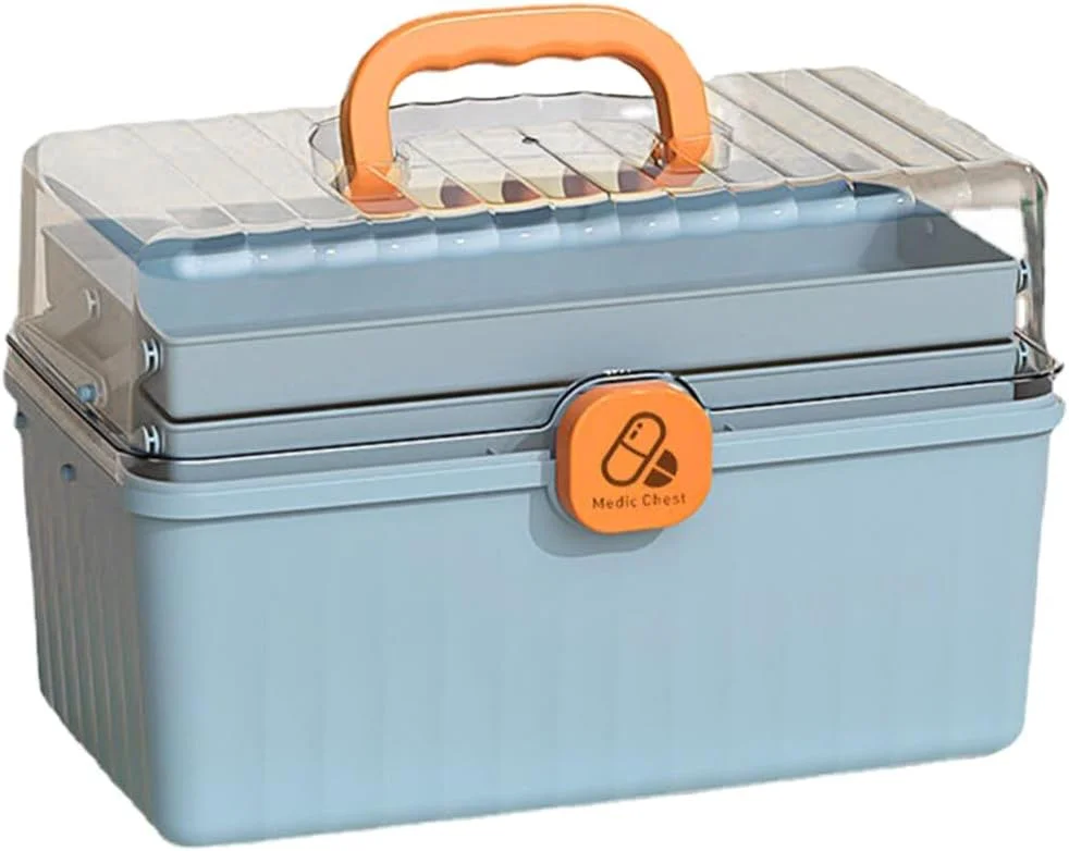 جعبه کمک های اولیه سه طبقه Lurrose با دسته، جعبه نگهداری دارو قابل حمل، سازمان دهنده لوازم پزشکی خانواده برای ماشین، خانه، مسافرت، کمپینگ و پیاده روی