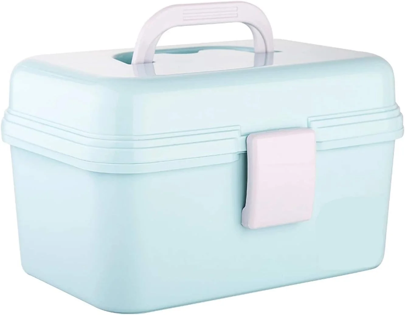 جعبه کمک های اولیه خانگی، جعبه داروی قابل حمل چند منظوره، جعبه نگهداری دارو دو لایه با محفظه بزرگ، جعبه کمک های اولیه کوچک برای داروی خانگی (رنگ: آبی)