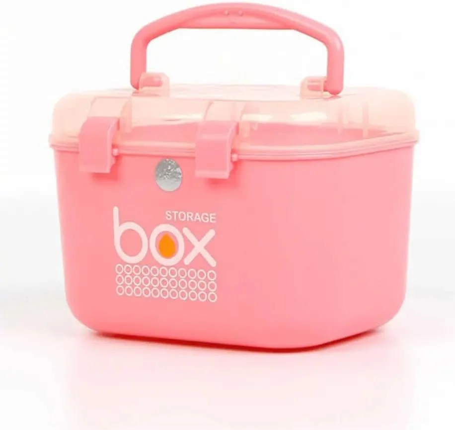 جعبه نگهداری مستطیلی چند منظوره با لایه ها، جعبه کمک های اولیه و نظم دهنده قرص | 19.5 x 11 x 11.5 سانتی متر | صورتی | پلاستیکی