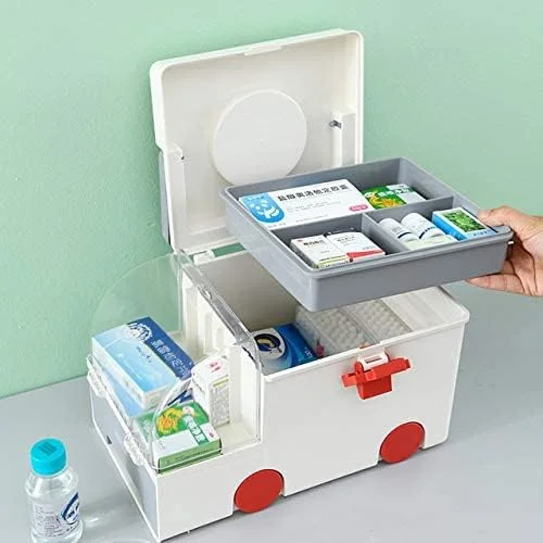 جعبه دارو جعبه کمک های اولیه آمبولانس کابینت داروی خانواده جعبه پزشکی پلاستیکی بزرگ دو لایه خلاقانه خانگی جعبه کمک های اولیه ظرف نگهداری کیت اضطراری سازمان دهنده خلاق قابل حمل (رنگ: سفید) - تصویر 3