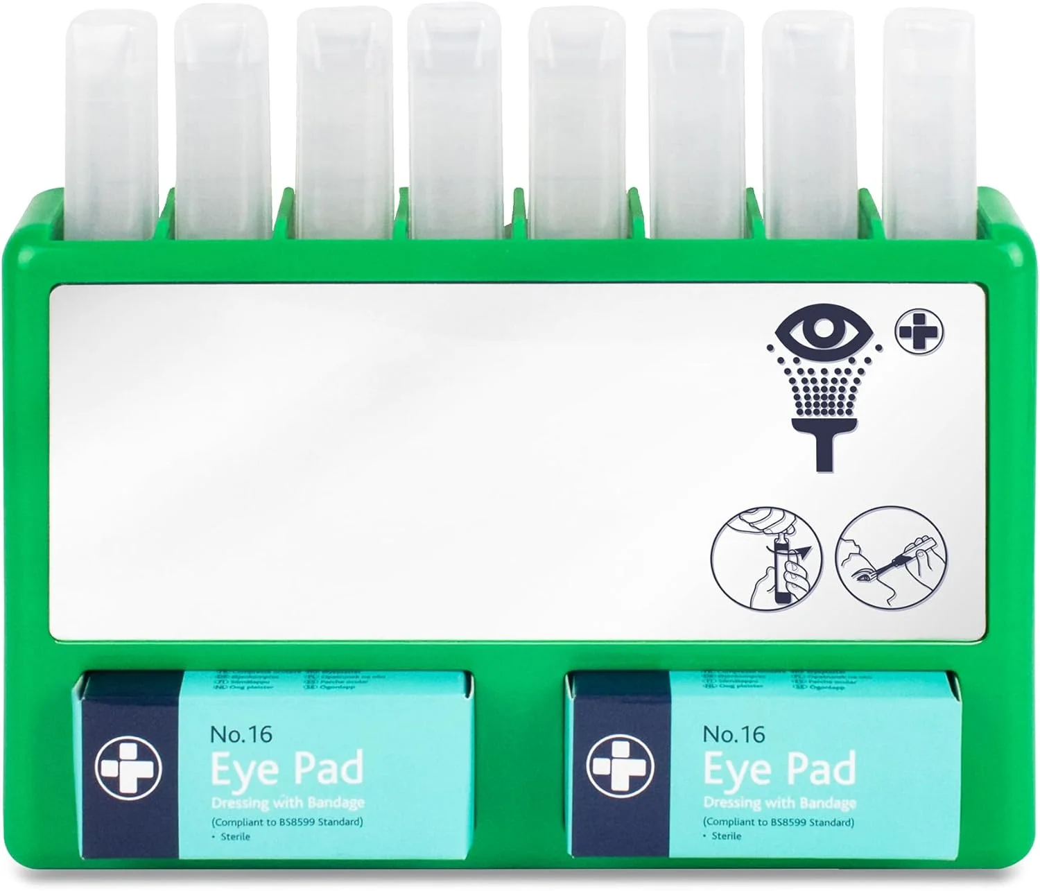 ایستگاه کامل شستشوی چشم Reliance Medical REL908، ایده آل برای تحریکات جزئی، کیت محلول شستشوی چشم استریل سالین | پدهای 20 میلی لیتری. 24.5 سانتی متر ارتفاع x 33 سانتی متر عرض x 2.5 سانتی متر عمق (سبز)