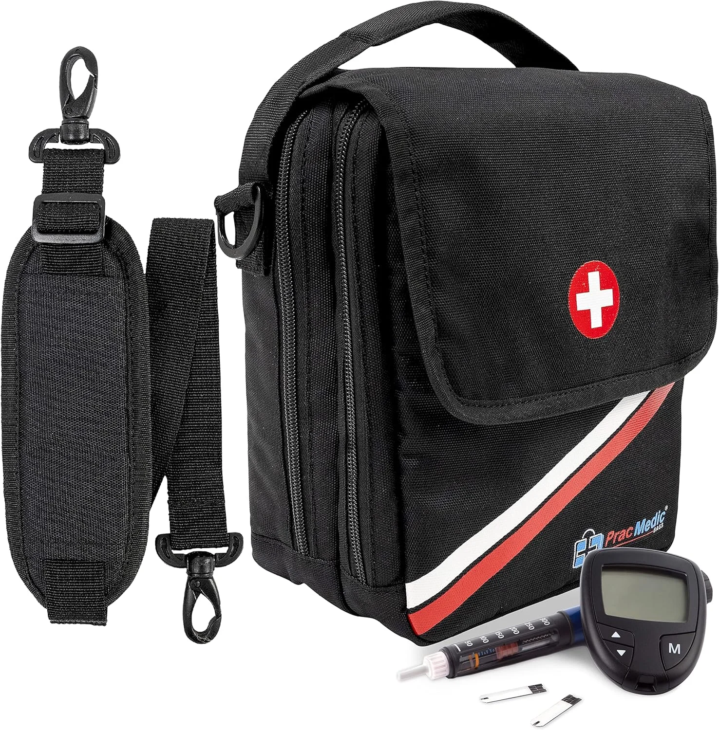 کیف خنک نگهدارنده انسولین PracMedic Bags - کیف دارو - مناسب برای نگهداری قلم انسولین، لوازم دیابتی، اپی پن، Auvi Q، شیشه دارو، کمک های اولیه، داروهای آلرژی آسم - کیف دارویی مسافرتی (X-MEDS مشکی)