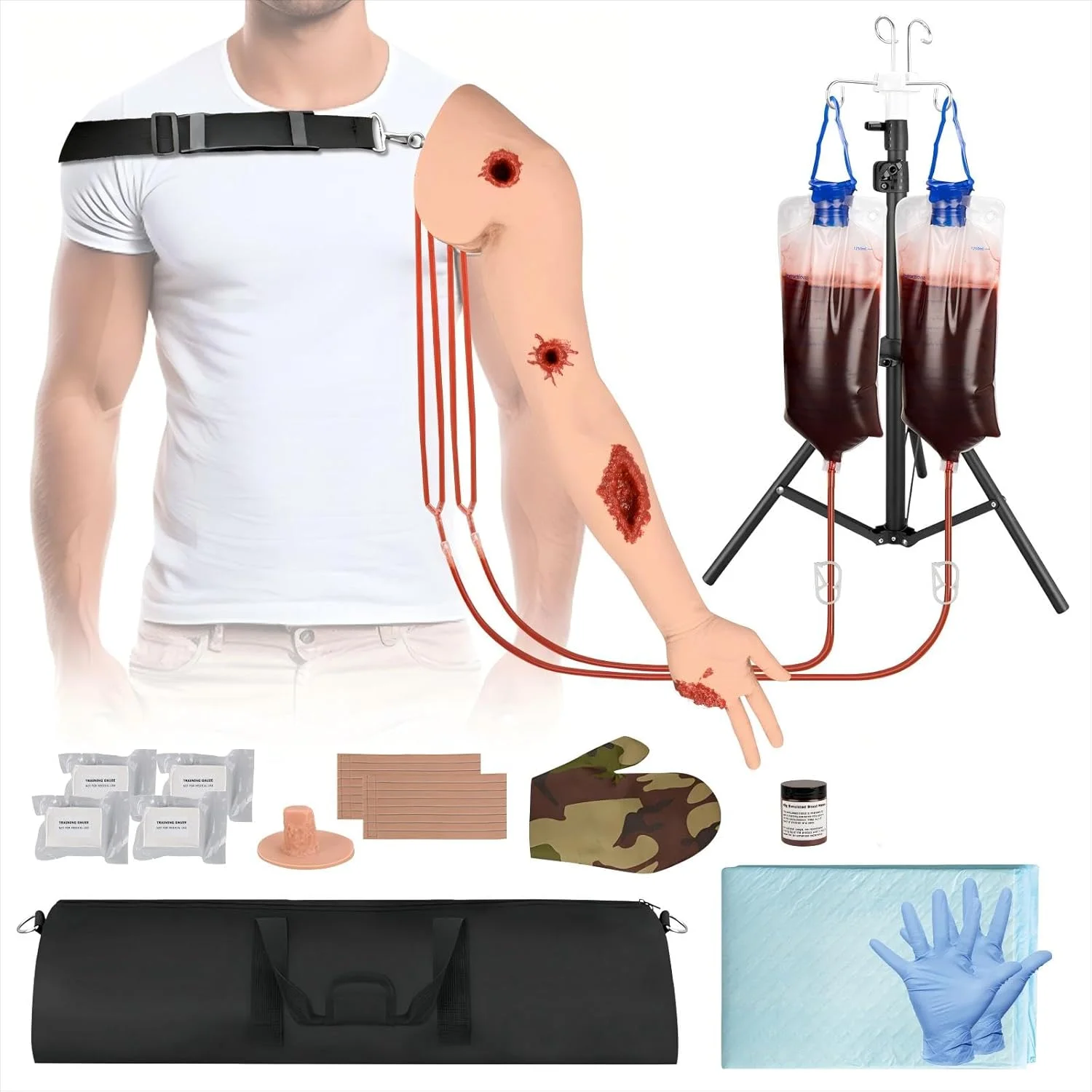 بازوی تمرین پر کردن زخم، شبیه ساز کنترل خونریزی پوشیدنی برای تمرین تورنیکه و آموزش توقف خونریزی - روشن