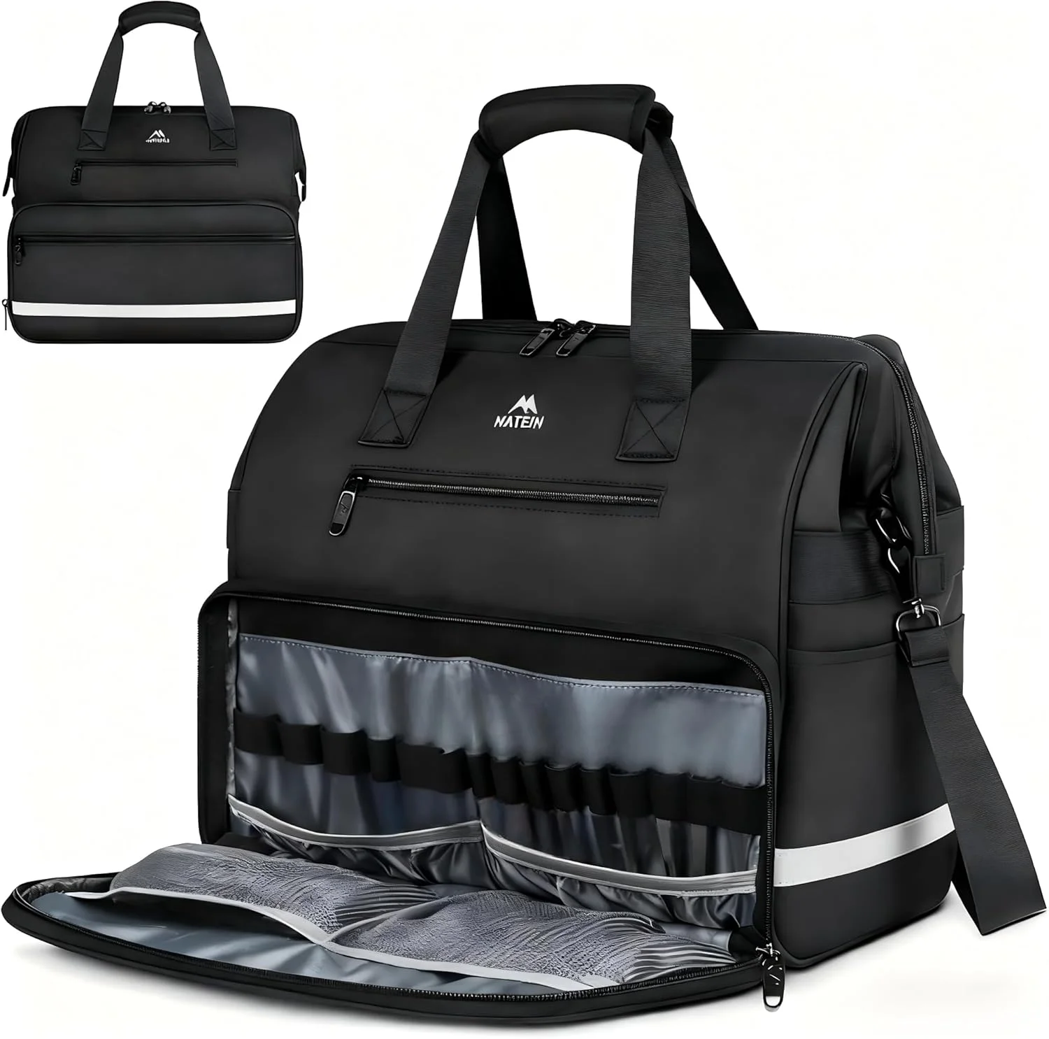 کیف پزشکی MATEIN، سازمان دهنده بزرگ و ضد آب کمک های اولیه برای پزشکان با جیب های متعدد، جداکننده قابل تنظیم، کیف دستی پرستاری بالینی قابل حمل برای ویزیت منزل، مراقبت های بهداشتی، آسایشگاه، مشکی