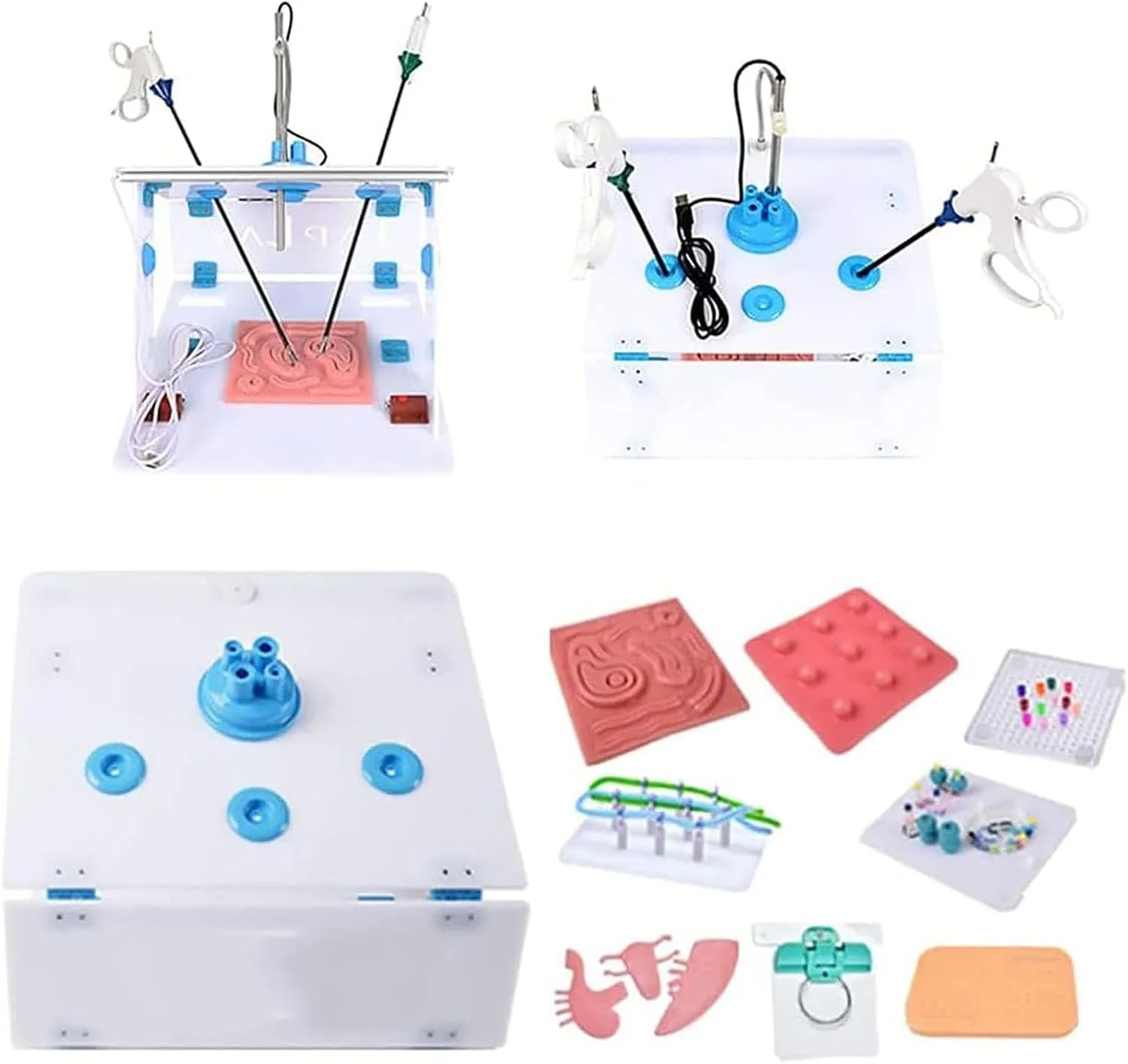 جعبه شبیه ساز تمرین لاپاراسکوپی، جعبه آموزش شبیه سازی شده لاپاراسکوپی، پد بخیه، مجموعه جراحی آموزش جراح، شامل 10 ماژول آموزشی، برای پزشکان و دانشجویان پزشکی (رنگ: جعبه تمرین + 10 ماژول)