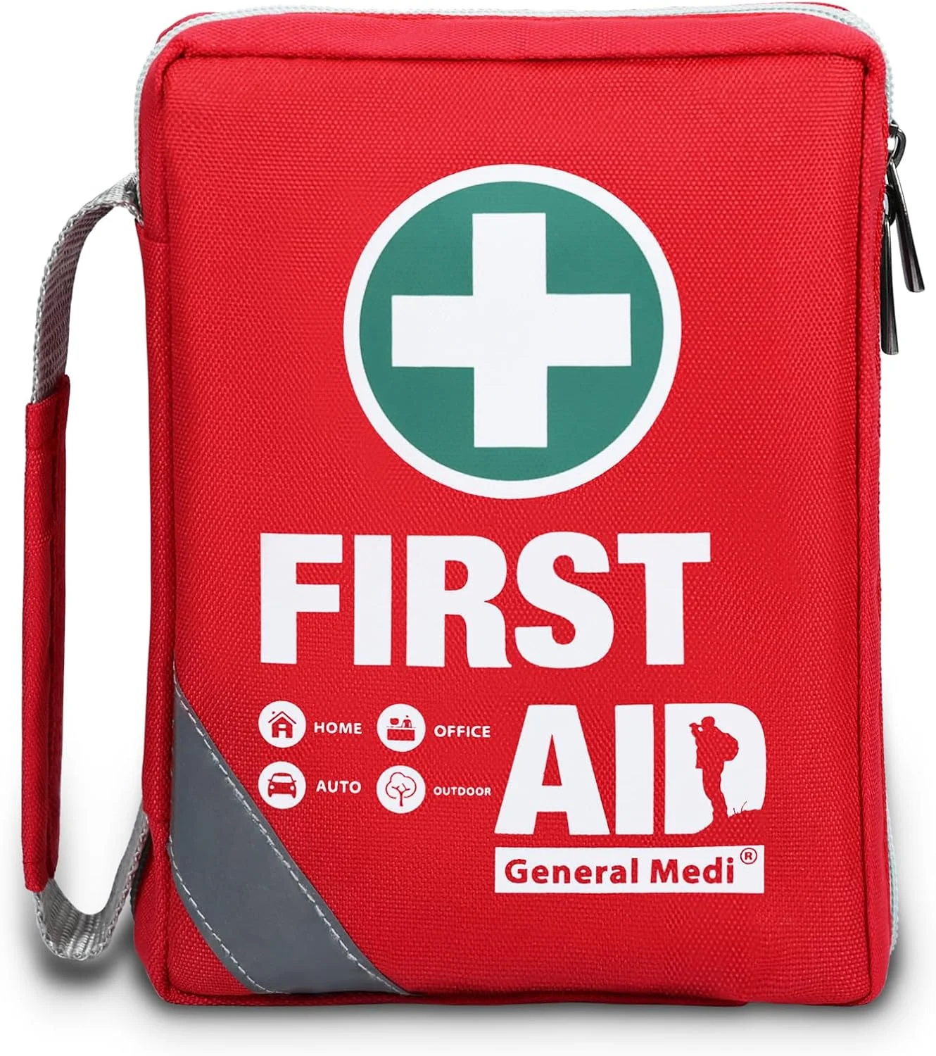 جعبه کمک های اولیه جنرال مدی - کیف کمک های اولیه کوچک و جمع و جور (175 تکه) - طراحی کیف بازتابنده - شامل 2 عدد شستشوی چشم، کمپرس سرد فوری، پتوی اضطراری برای مسافرت، خانه، دفتر، وسیله نقلیه، کمپینگ