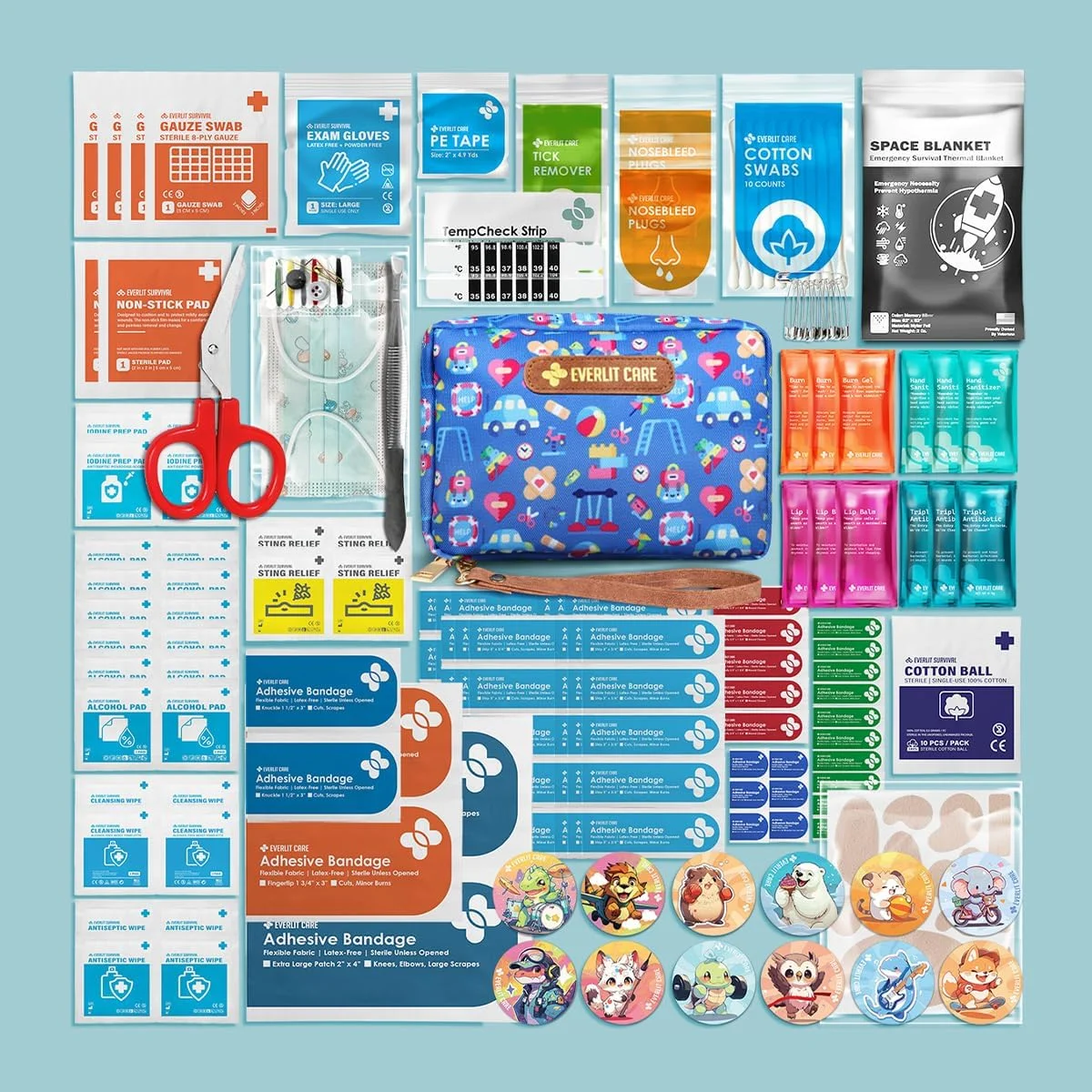 جعبه کمک های اولیه EVERLIT Care Rescue Pack | مناسب برای خانواده و کودکان، شامل 200 قطعه لوازم پزشکی | کیف جمع و جور و مناسب سفر برای خانه، ماشین، مسافرت، کمپینگ و ماجراجویی (زمین بازی)