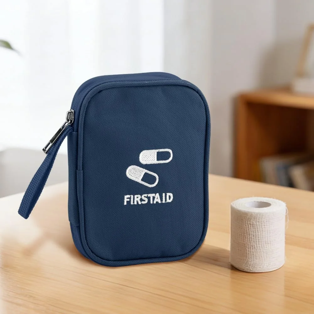 کیف کمک های اولیه کوچک، کیف نگهداری لوازم پزشکی خالی، کیف های دستی قابل حمل برای کمپینگ، پیاده روی، منزل، فضای باز، کیف کوچک سازمان دهنده دارو برای مواقع اضطراری، کیف زیپ دار آبی کمک های اولیه